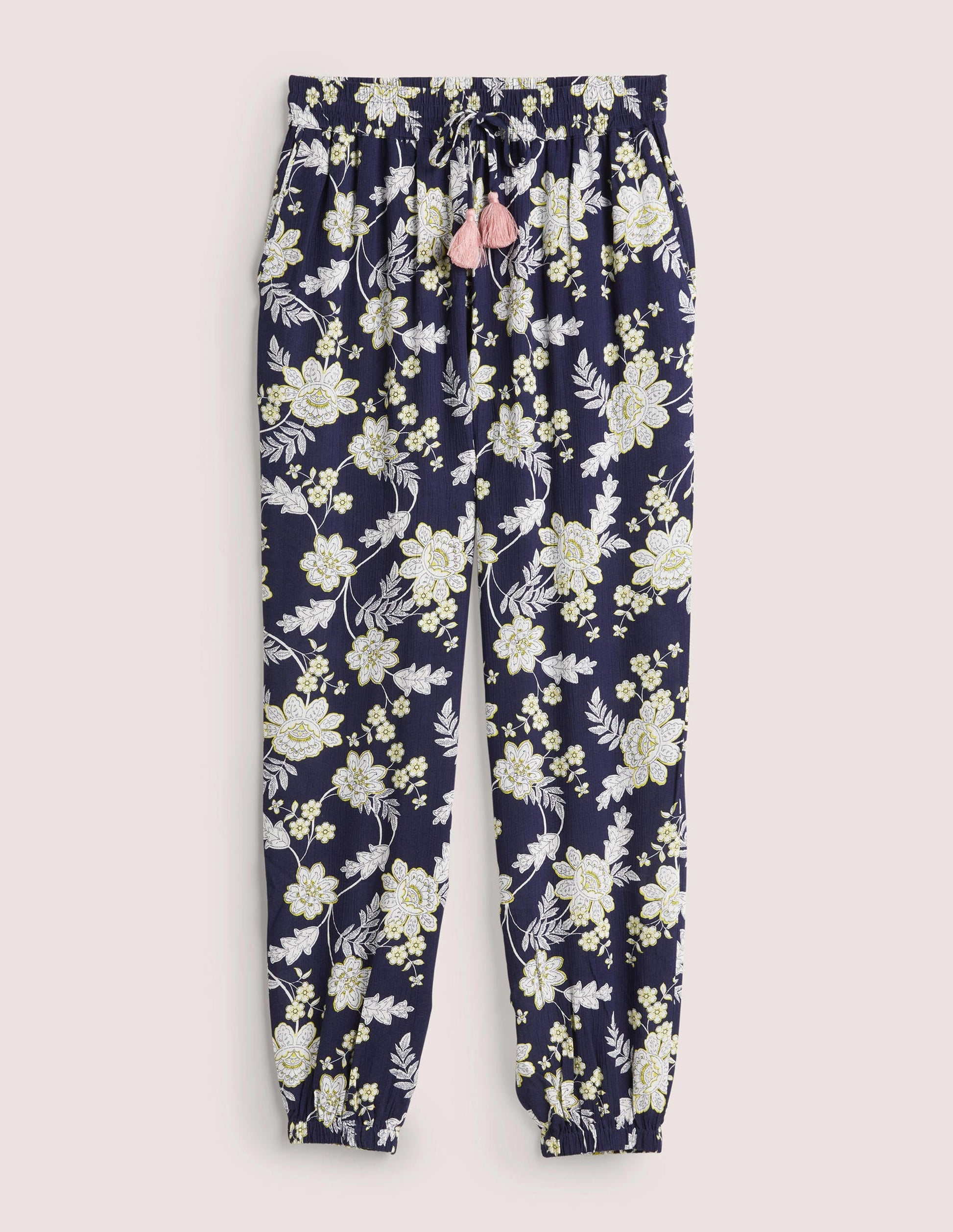 Crinkle Tapered Pants-French Navy, Chintz Bloom-5