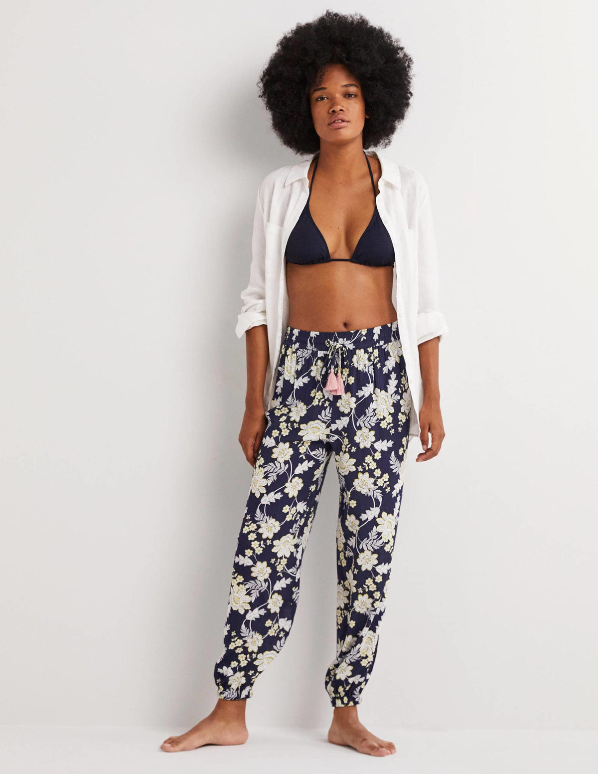 Crinkle Tapered Pants-French Navy, Chintz Bloom-1