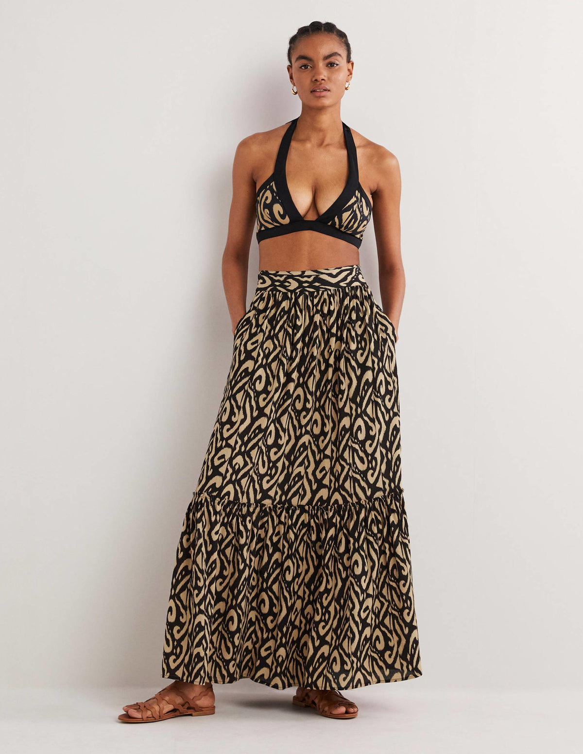 Grace Crinkle Maxi Skirt-Black, Ikat - Image 1