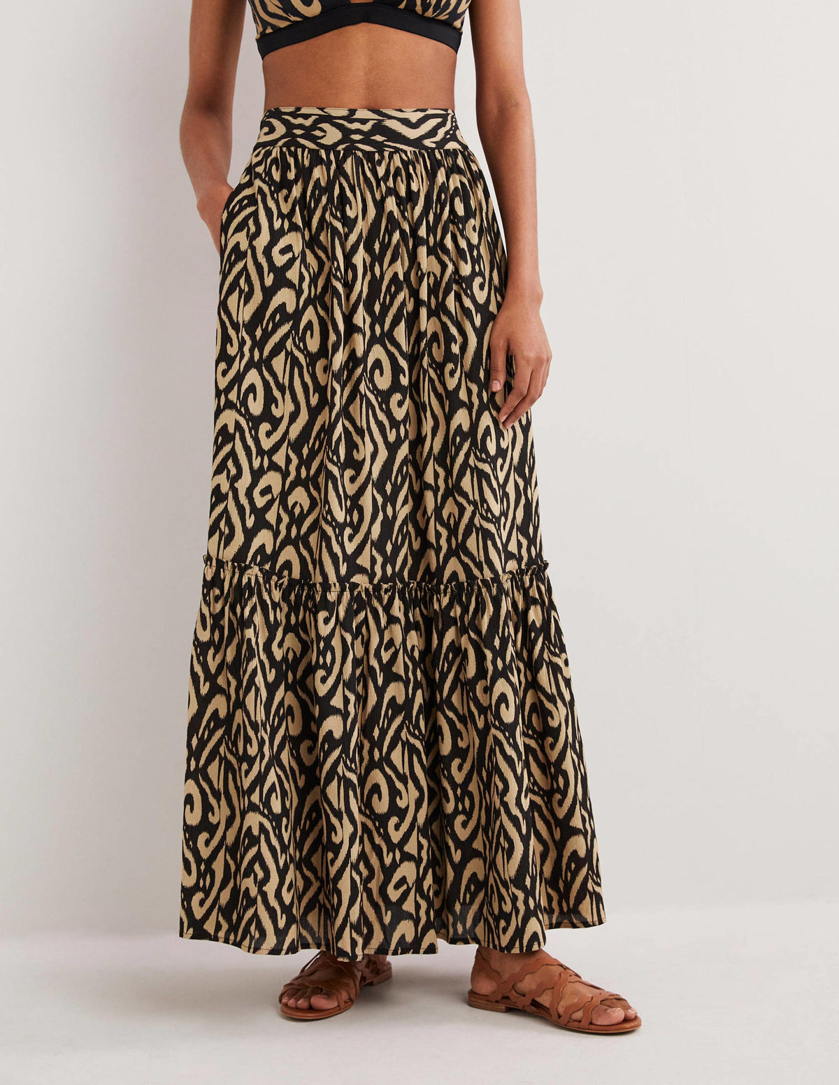 Grace Crinkle Maxi Skirt-Black, Ikat - Image 2