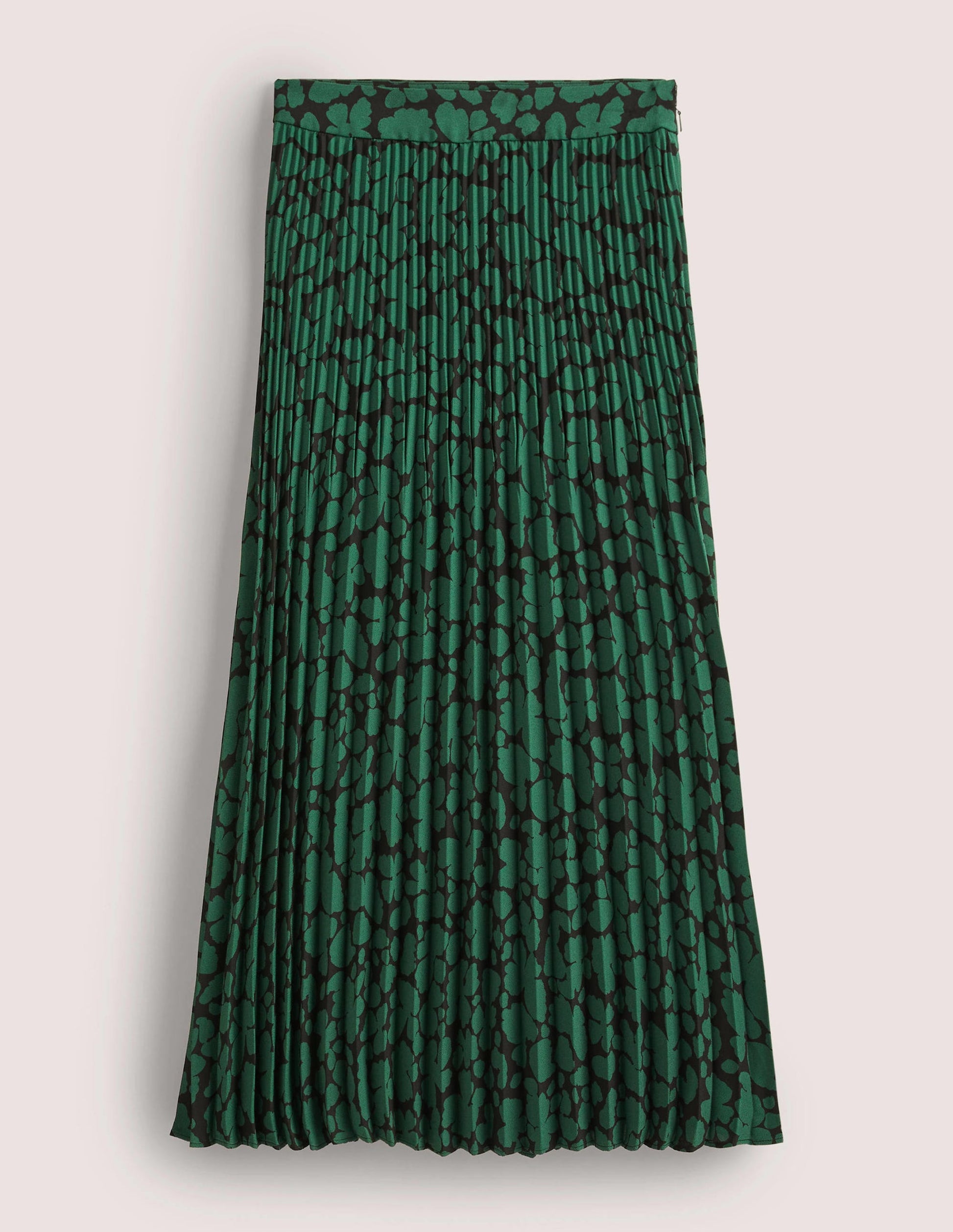 Pleated Crepe Midi Skirt-Hunter Green, Abstract Bud-5