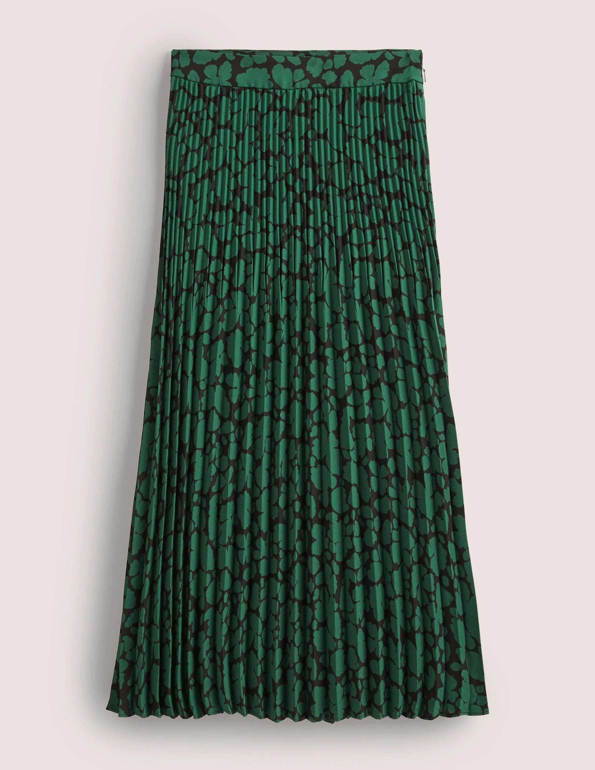 Pleated Crepe Midi Skirt-Hunter Green, Abstract Bud - Image 5