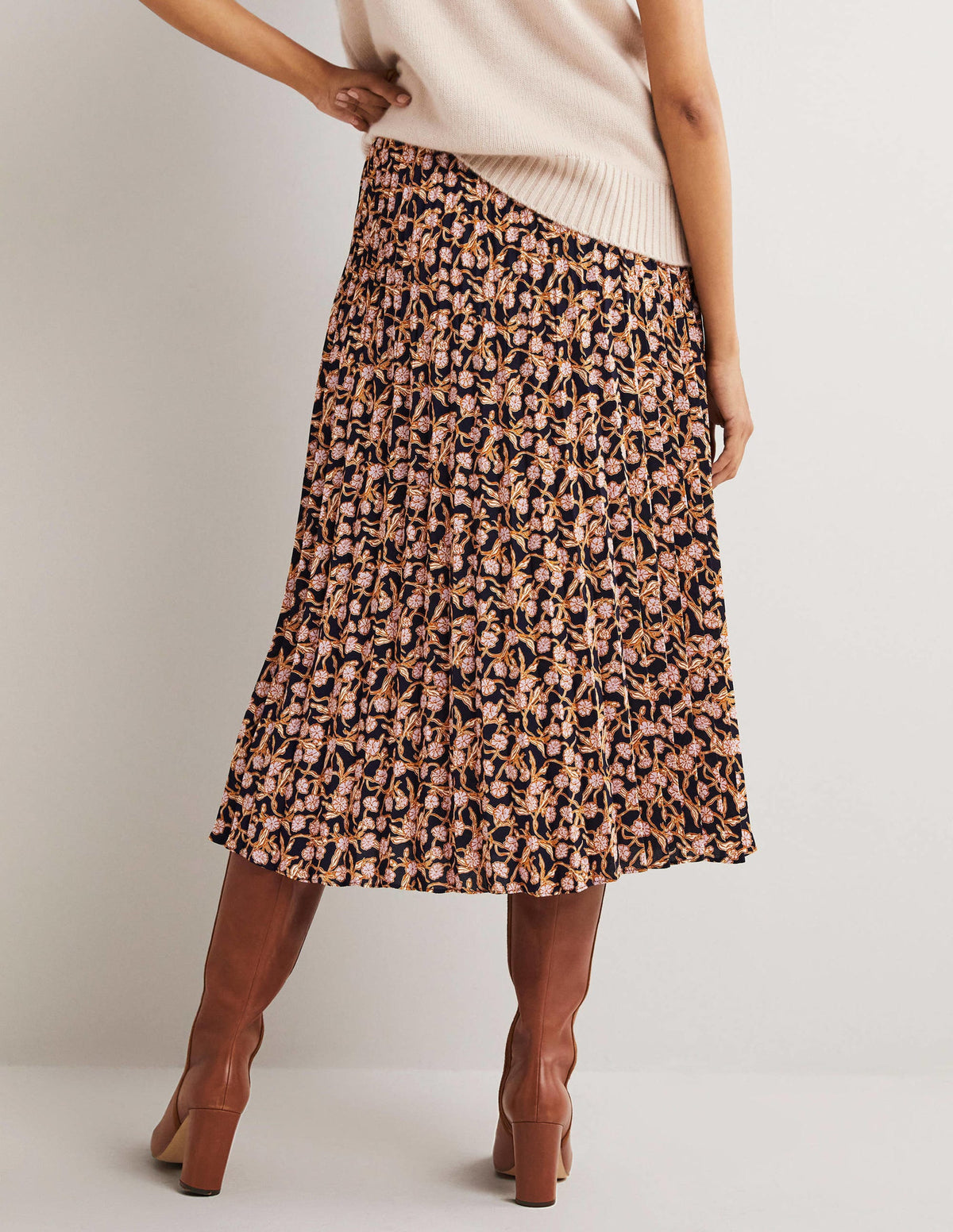 Pleated Crepe Midi Skirt-Multi, Petal Vine - Image 3
