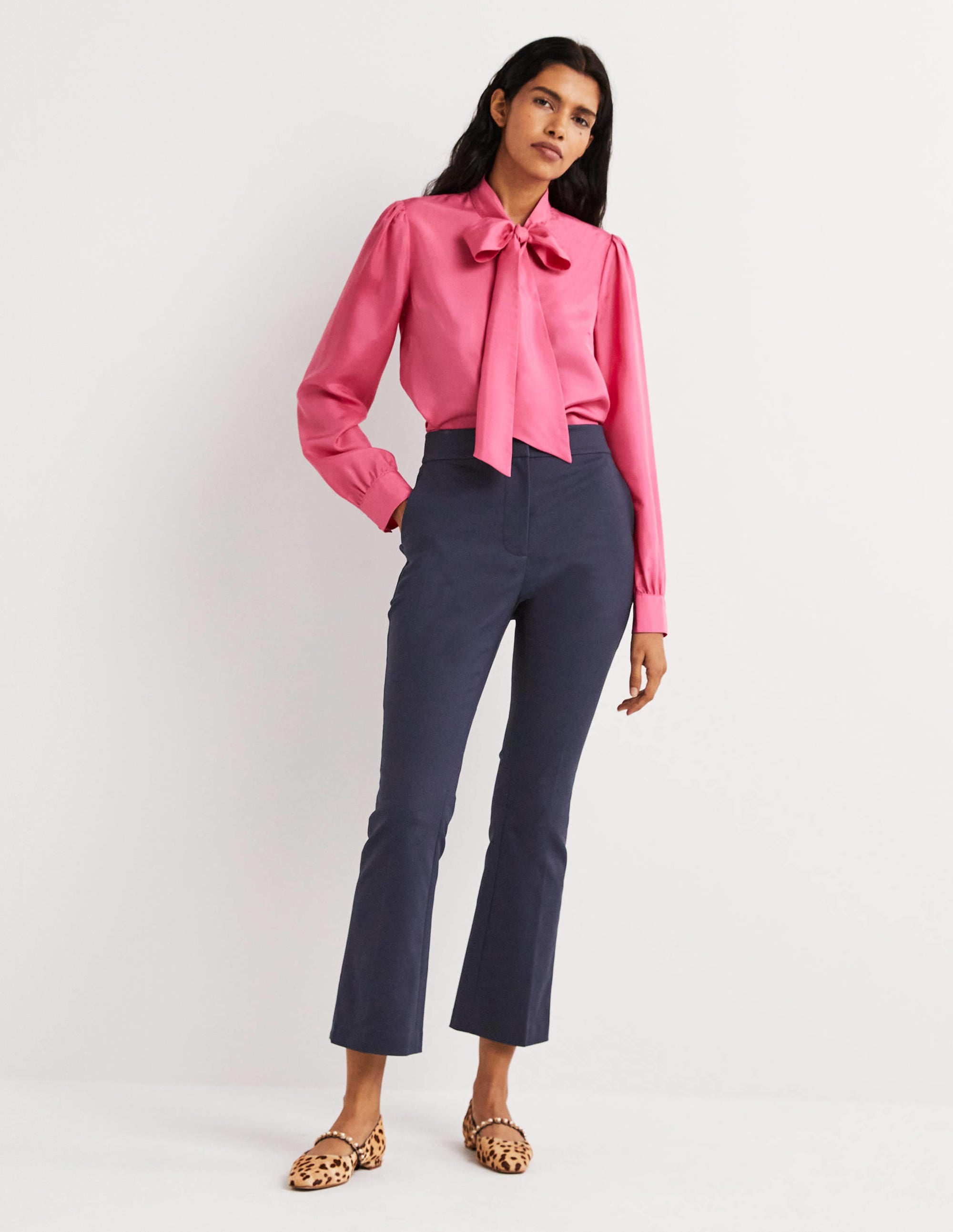 Cropped Flare Pants-Navy - Image 1