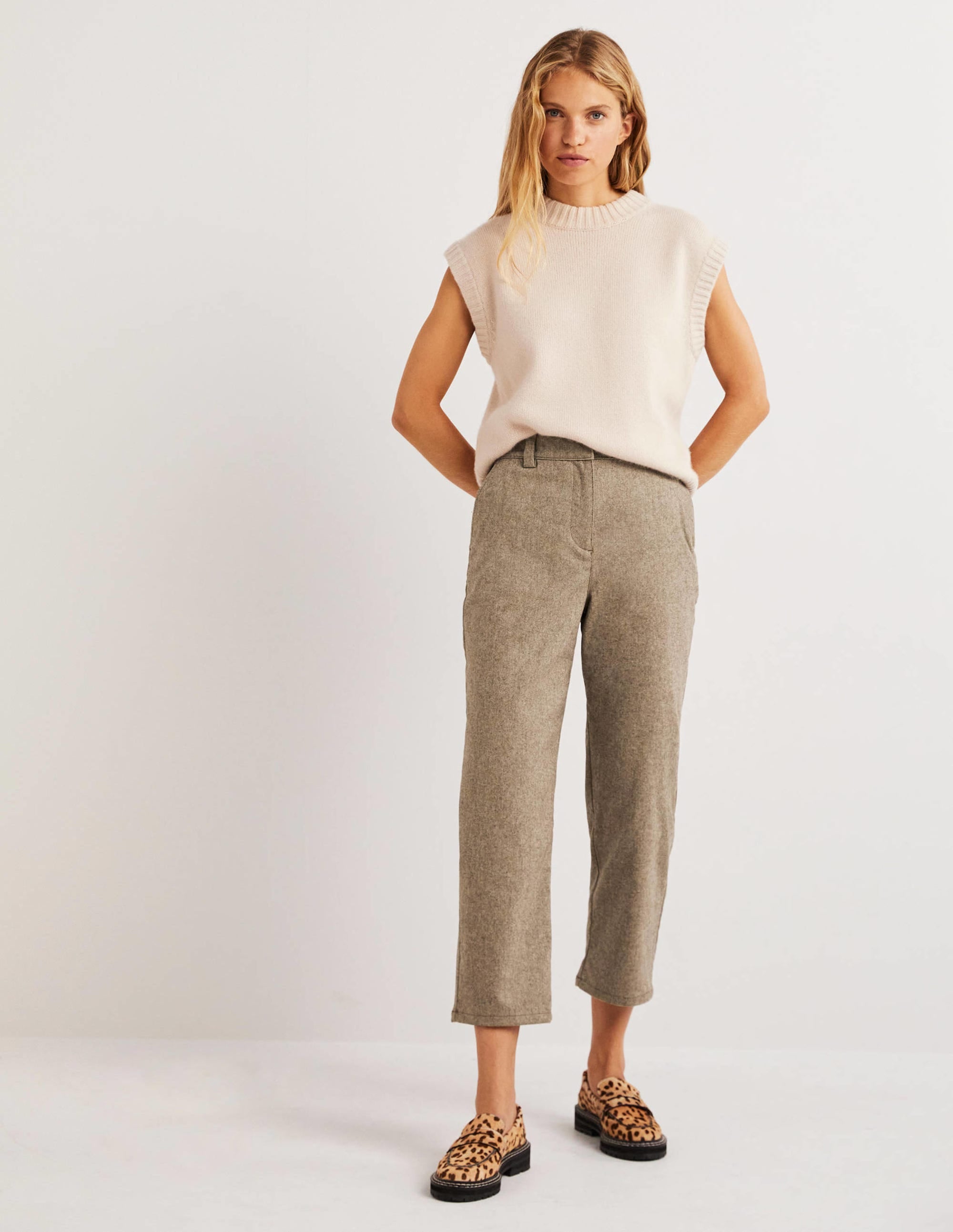 High Rise Balloon Leg Pants-Light Oatmeal Marl - Image 1