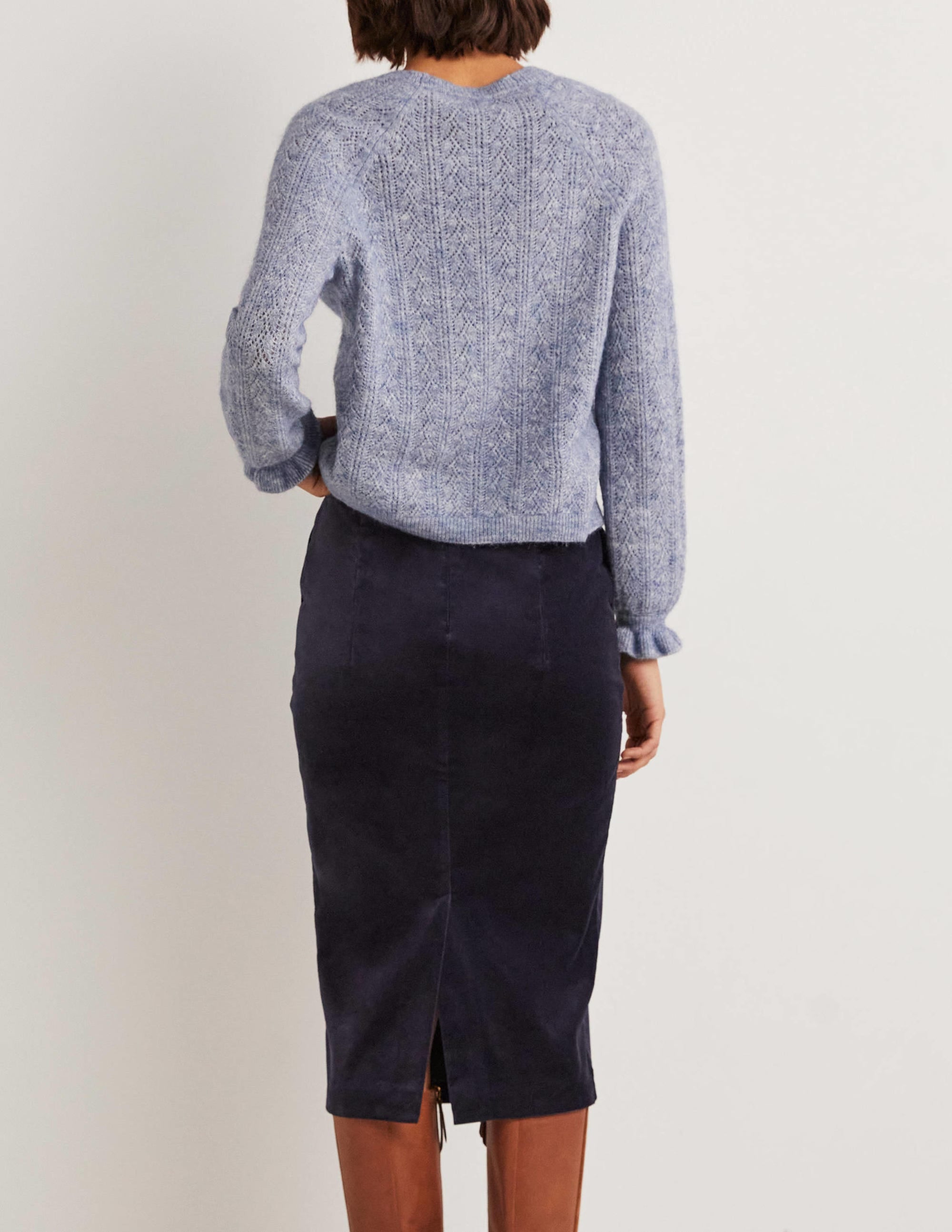 Velvet Midi Pencil Skirt-Navy - Image 3