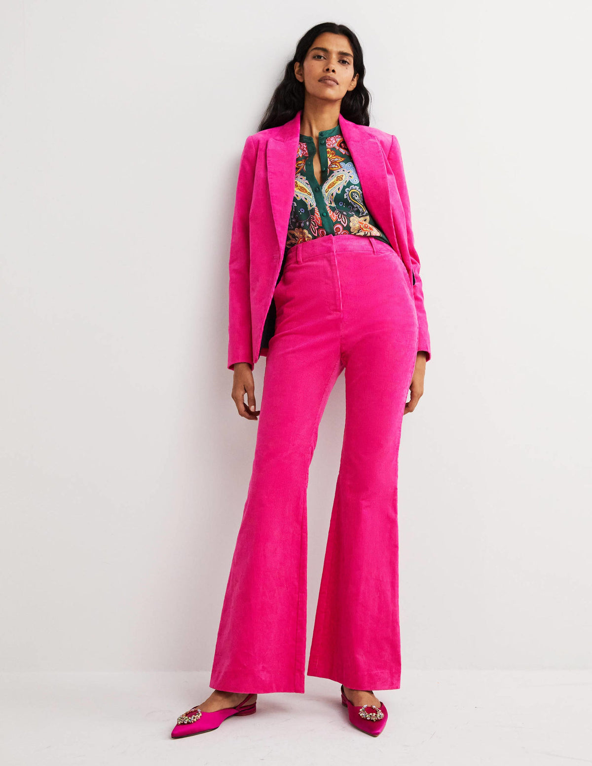 Corduroy Flare Pants-Wild Watermelon PinK - Image 1