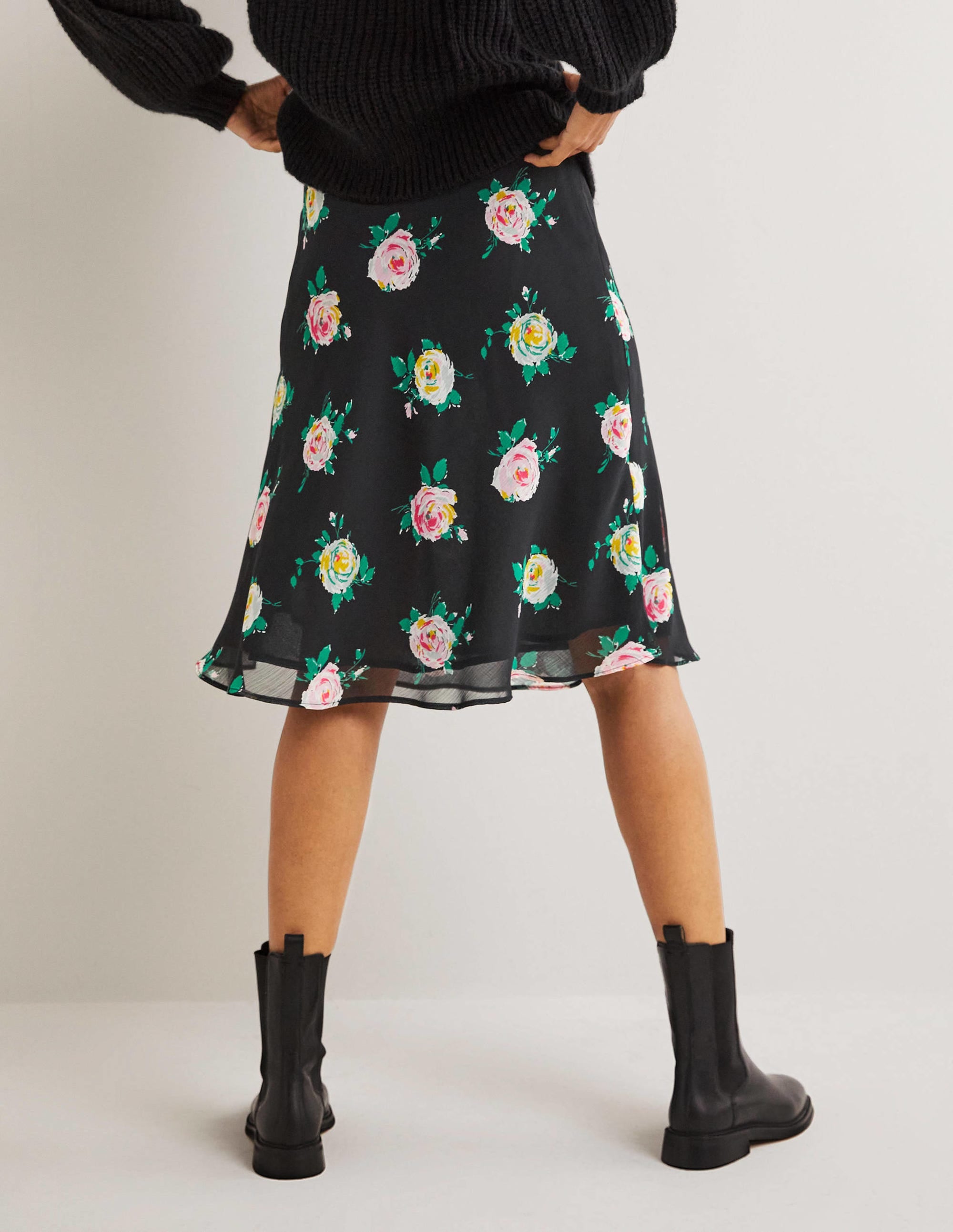 Crinkle Bias-cut Skirt-Black, Painterly Rose - Image 3