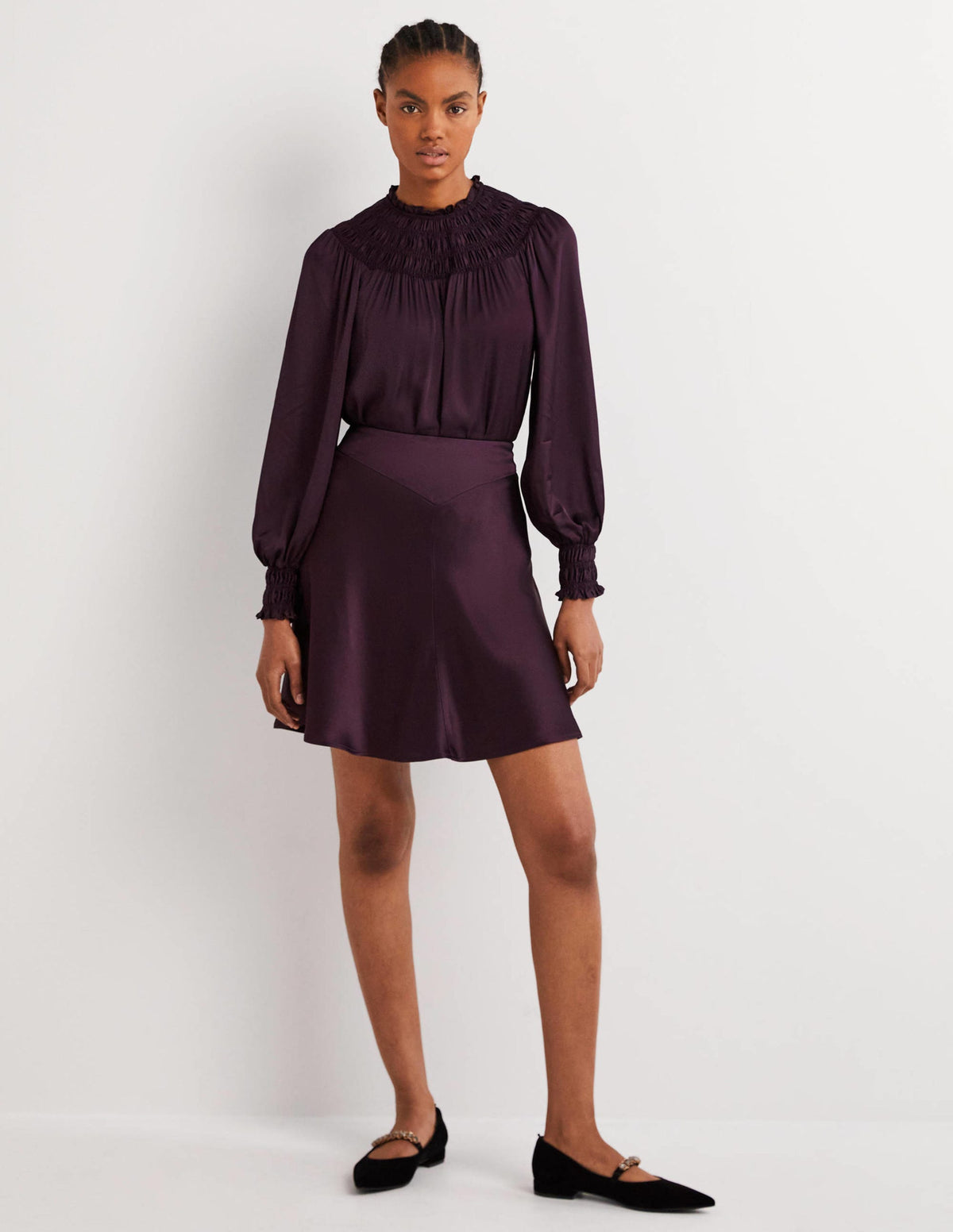 Purple Satin Bias-cut Mini Skirt-Fig-1