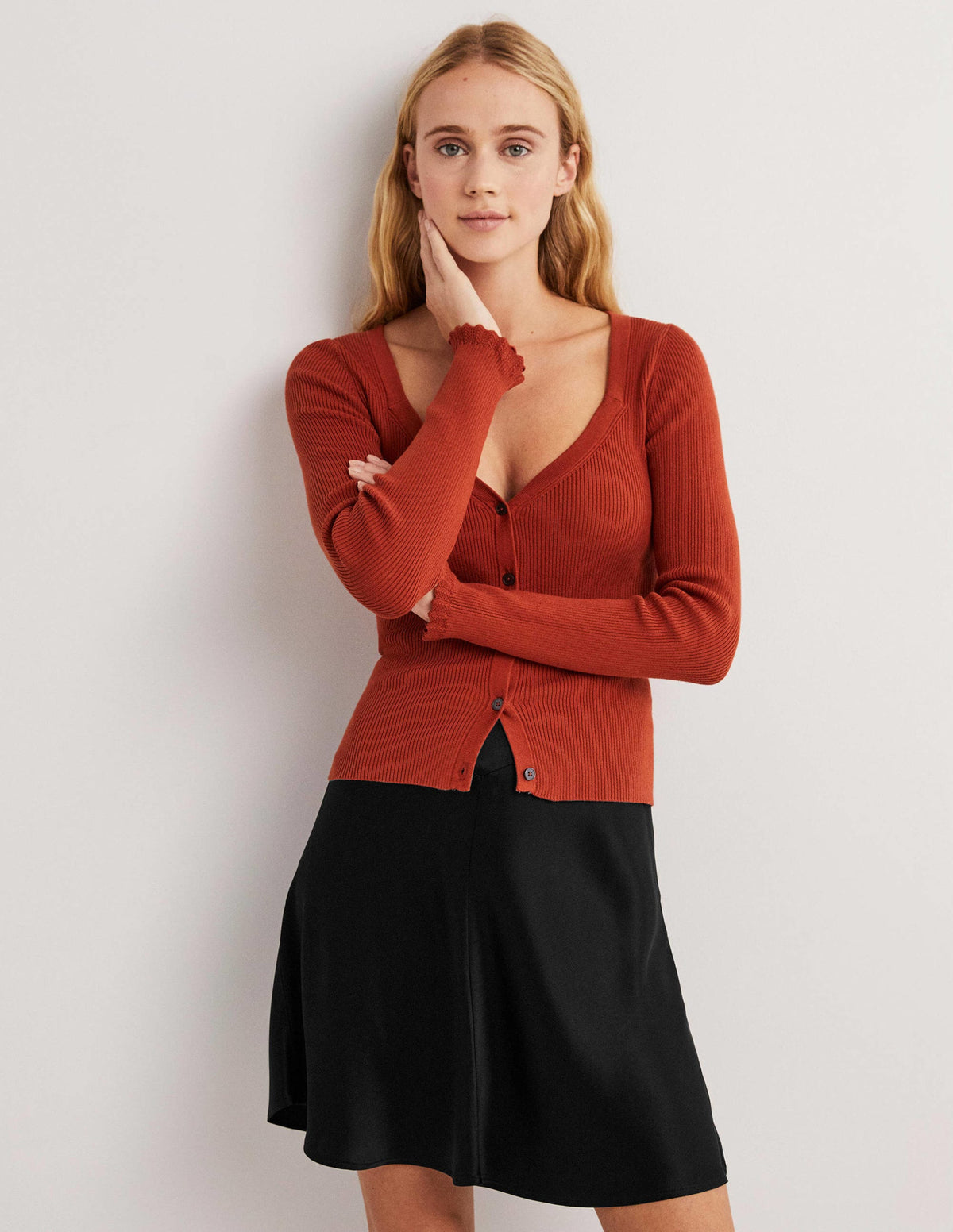 Black Satin Bias-cut Mini Skirt-Black - Image 1