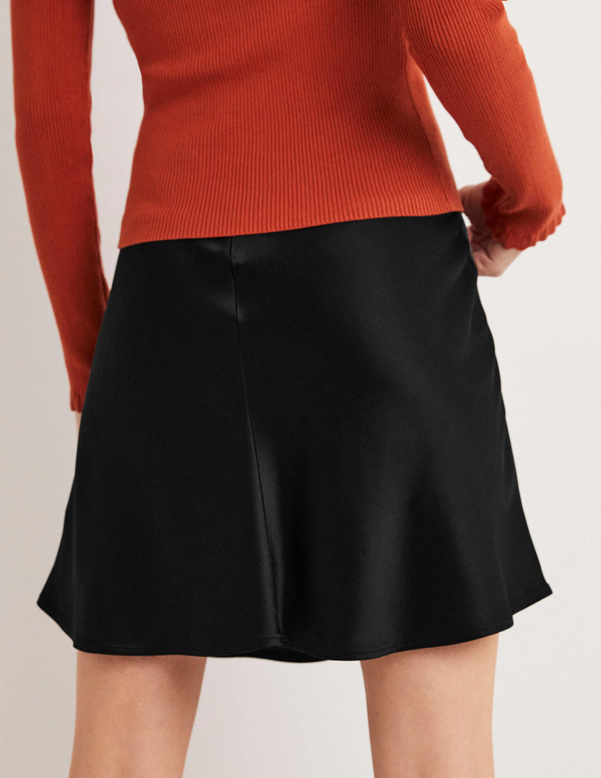 Black Satin Bias-cut Mini Skirt-Black-3