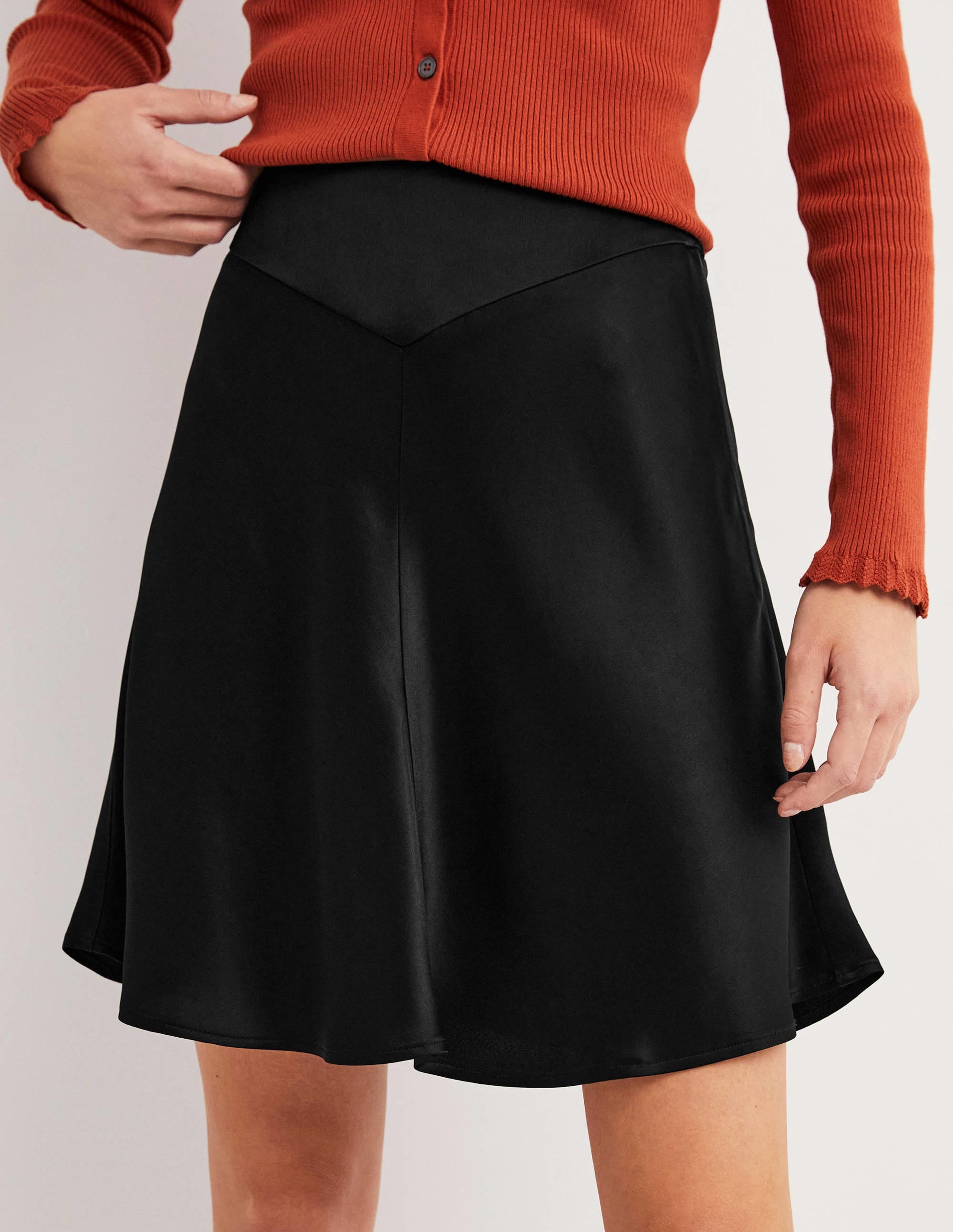 Black Satin Bias-cut Mini Skirt-Black - Image 4