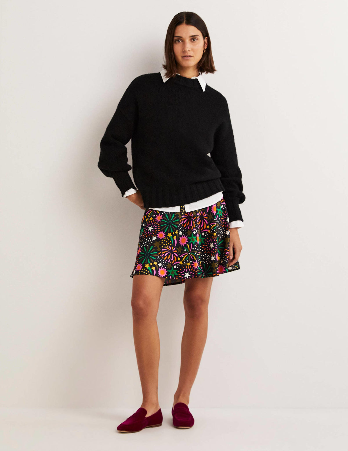 Satin Bias-cut Mini Skirt-Multi, Firework Bloom - Image 1