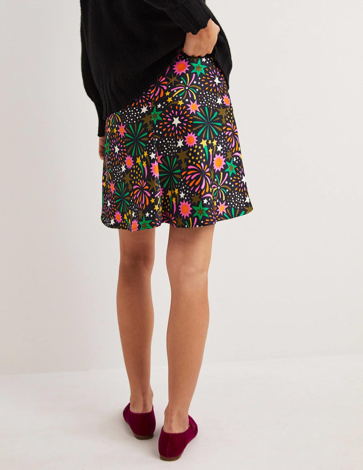 Satin Bias-cut Mini Skirt-Multi, Firework Bloom-3