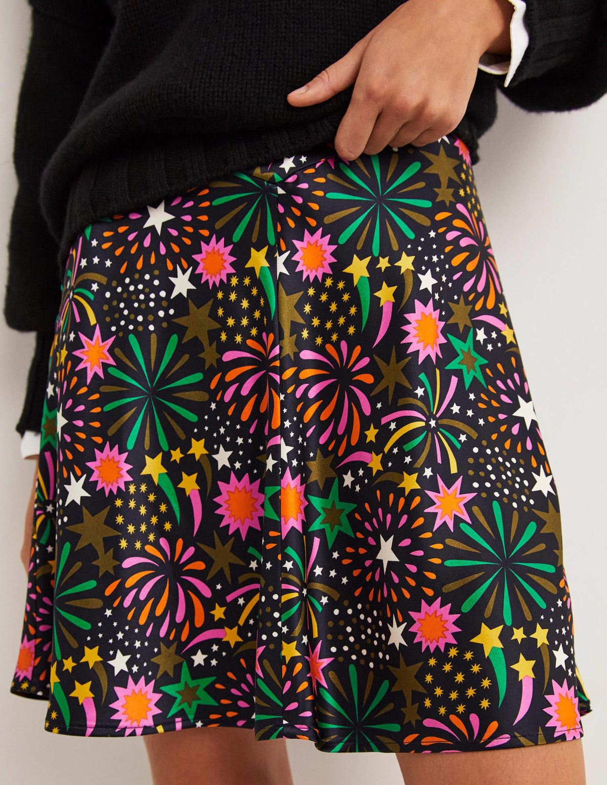 Satin Bias-cut Mini Skirt-Multi, Firework Bloom-4
