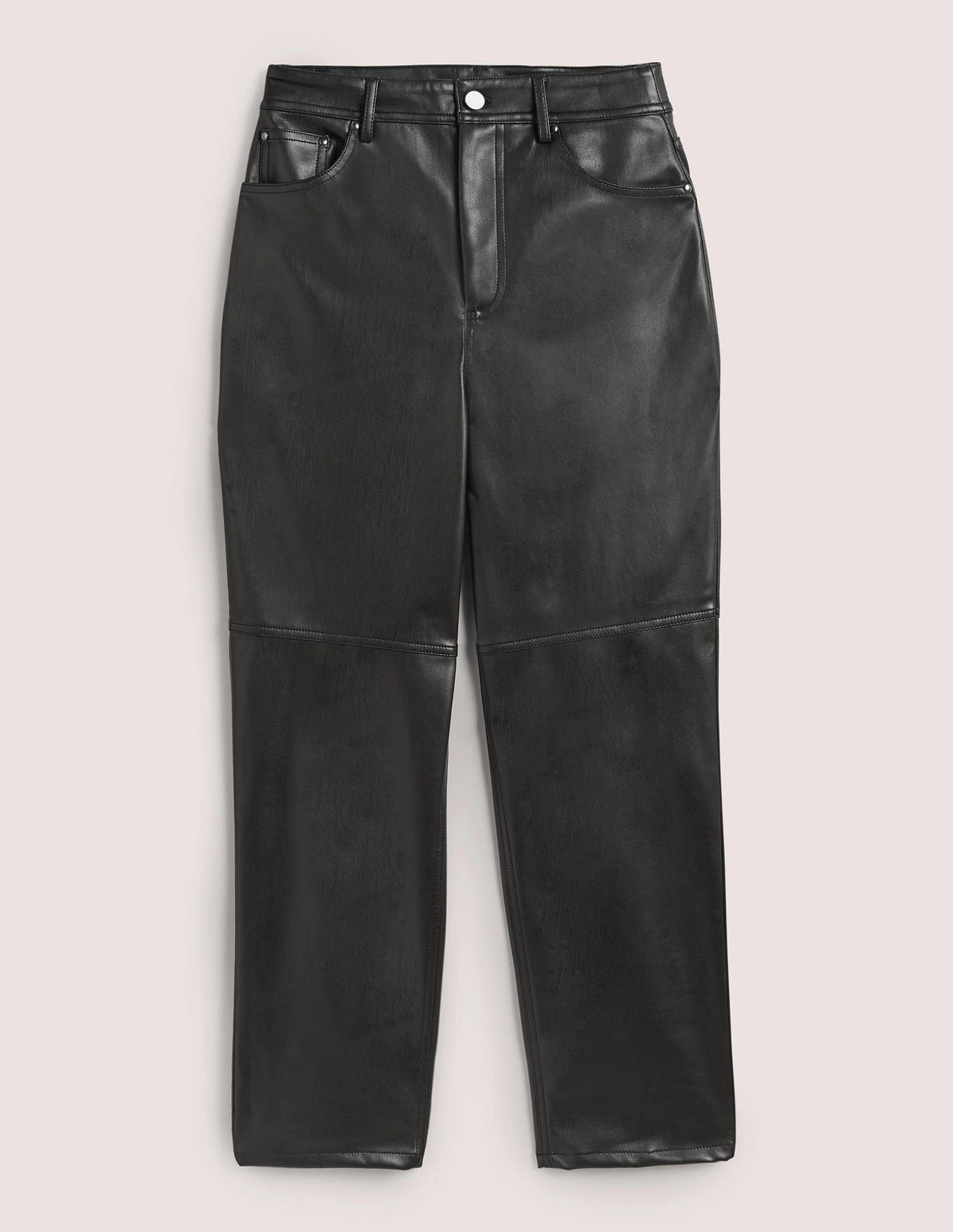 Faux Leather Straight Trousers-Black - Image 6