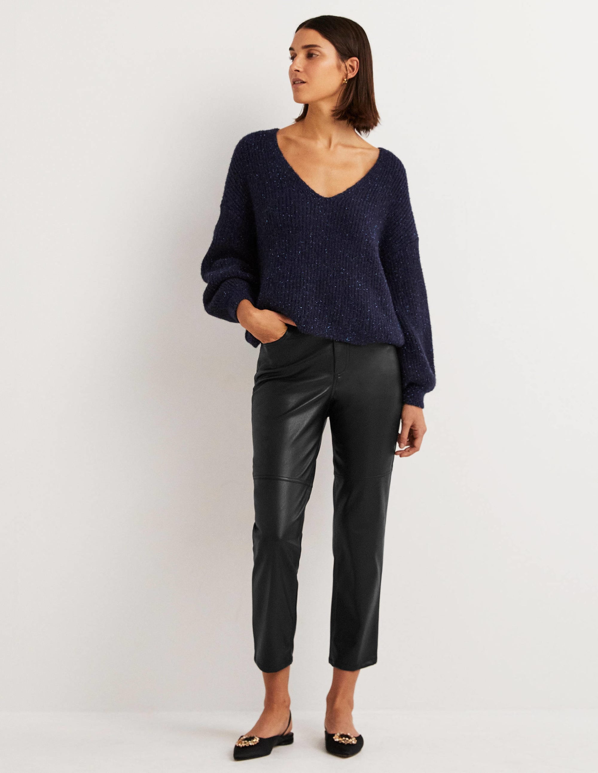 Faux Leather Straight Trousers-Black - Image 1