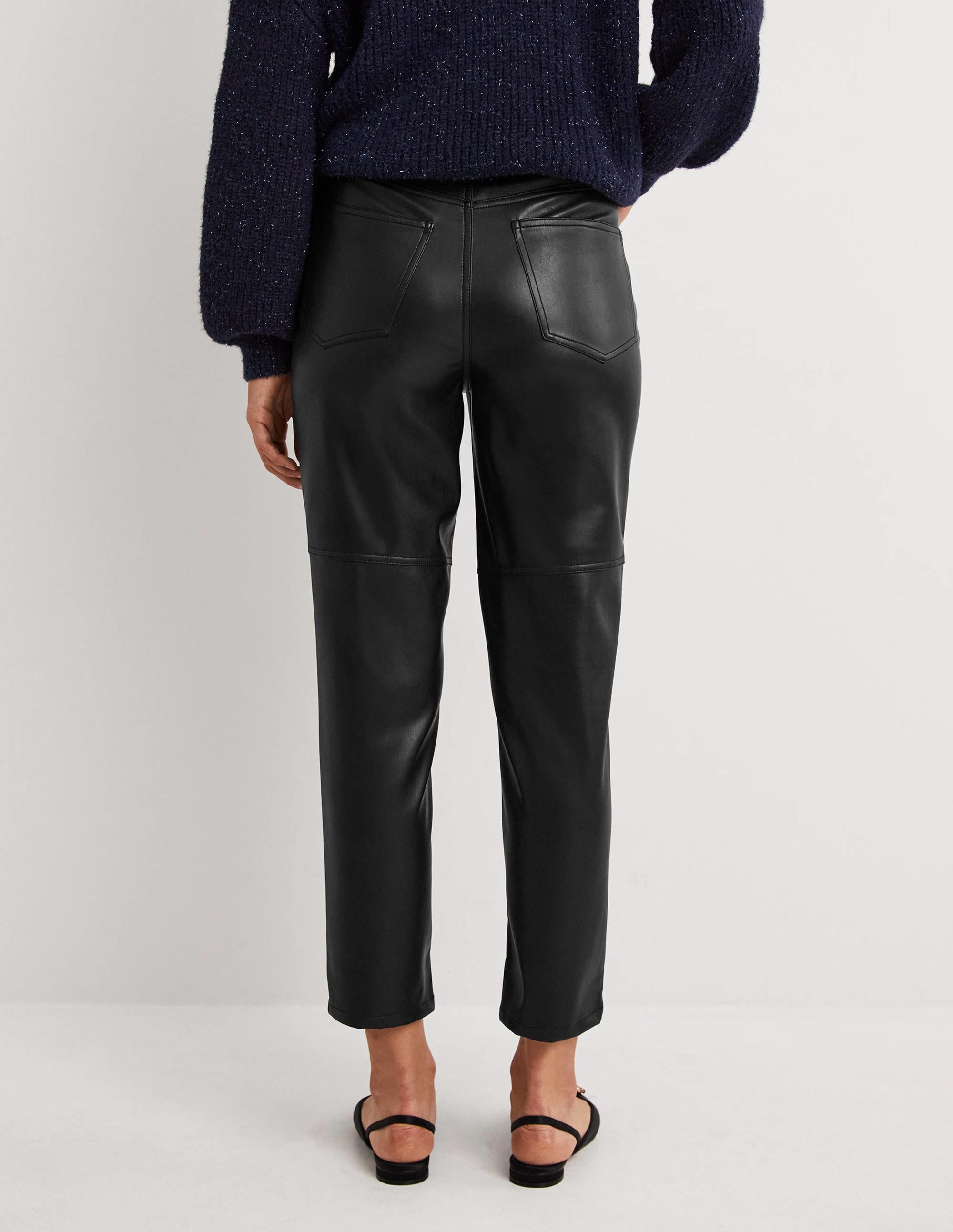 Faux Leather Straight Trousers-Black - Image 3