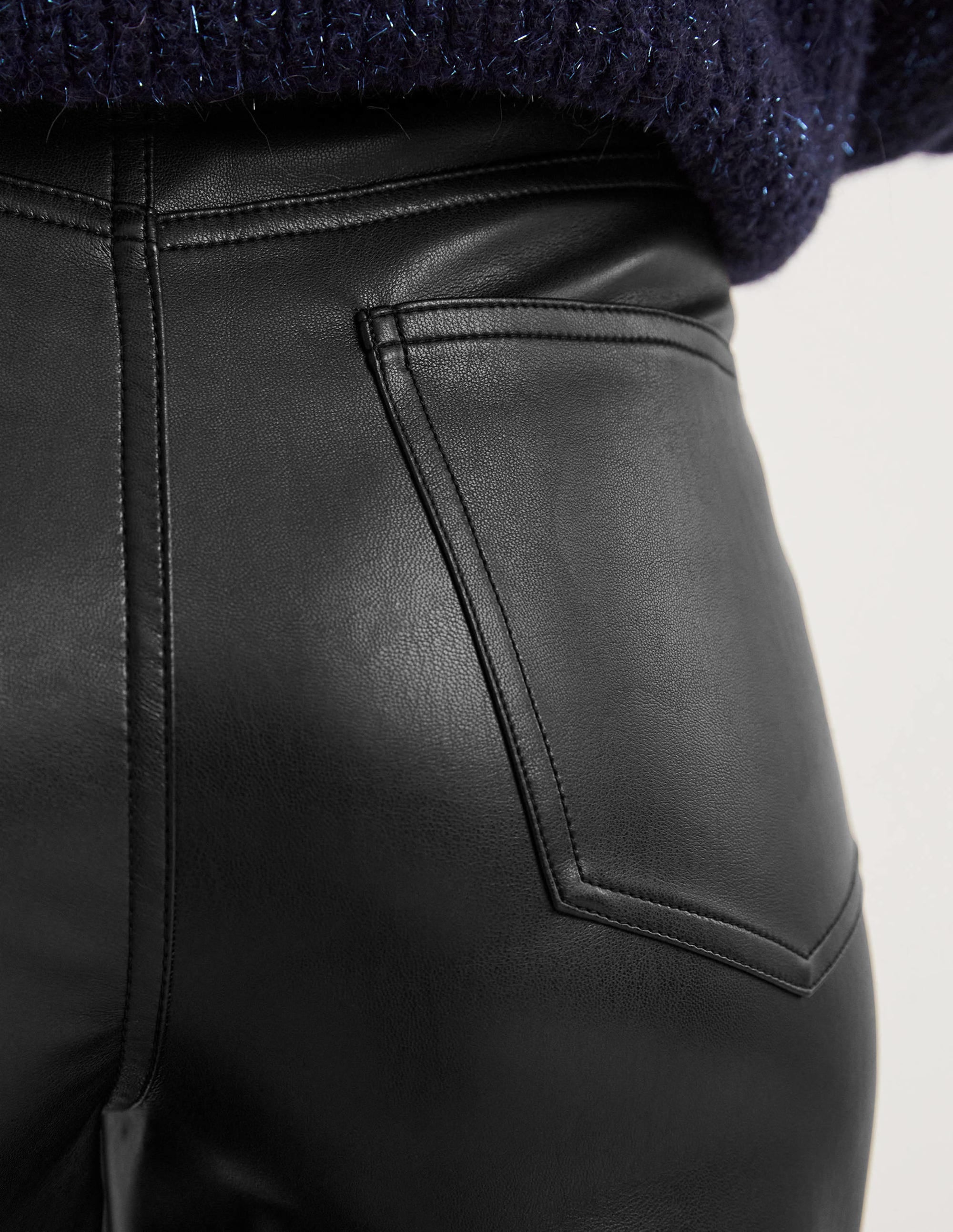 Faux Leather Straight Trousers-Black - Image 5