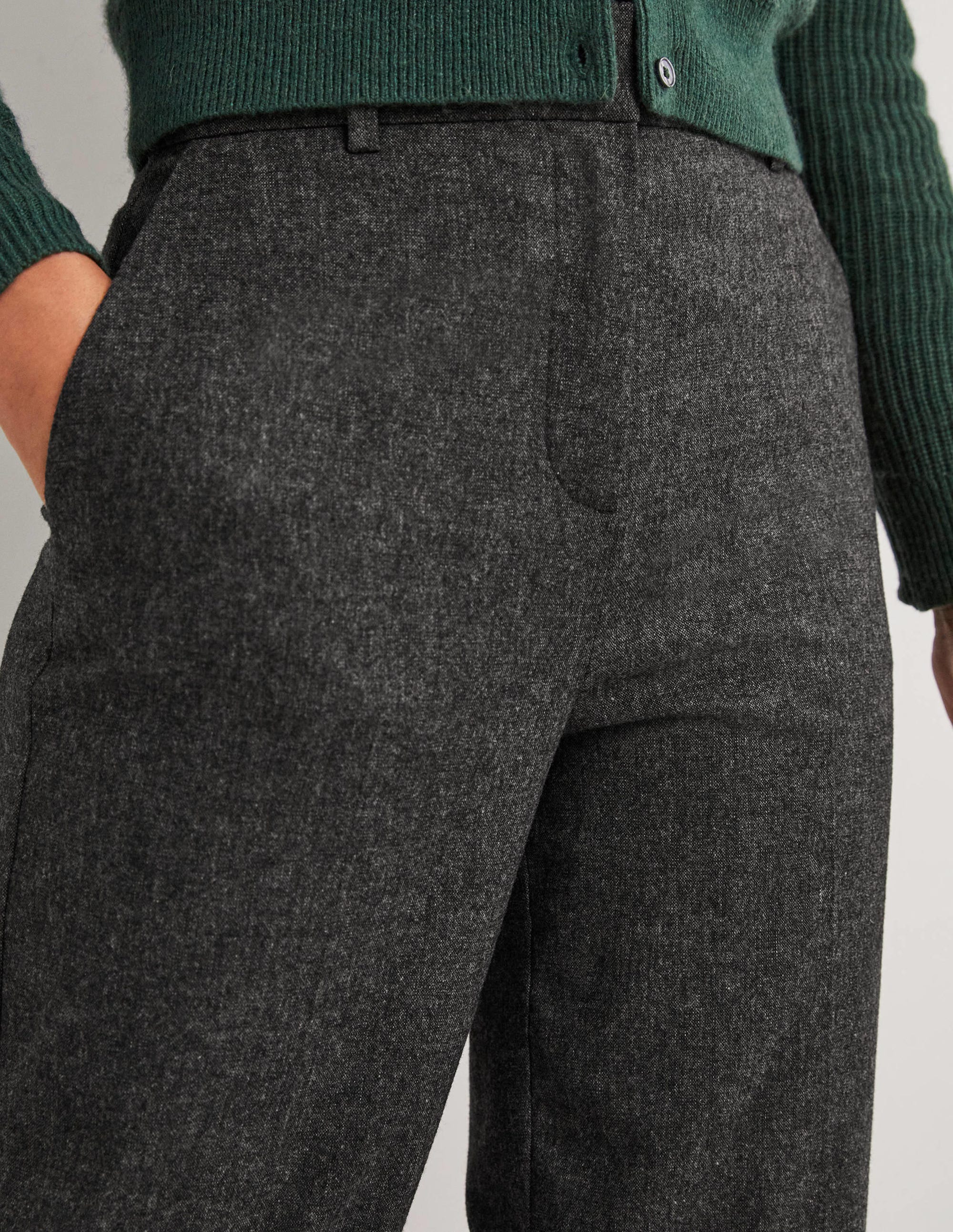 Wool Wide Leg Pants-Charcoal Marl - Image 2