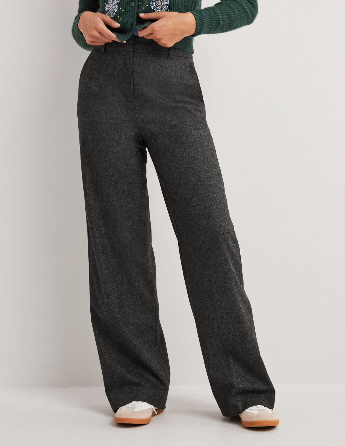 Wool Wide Leg Pants-Charcoal Marl - Image 4