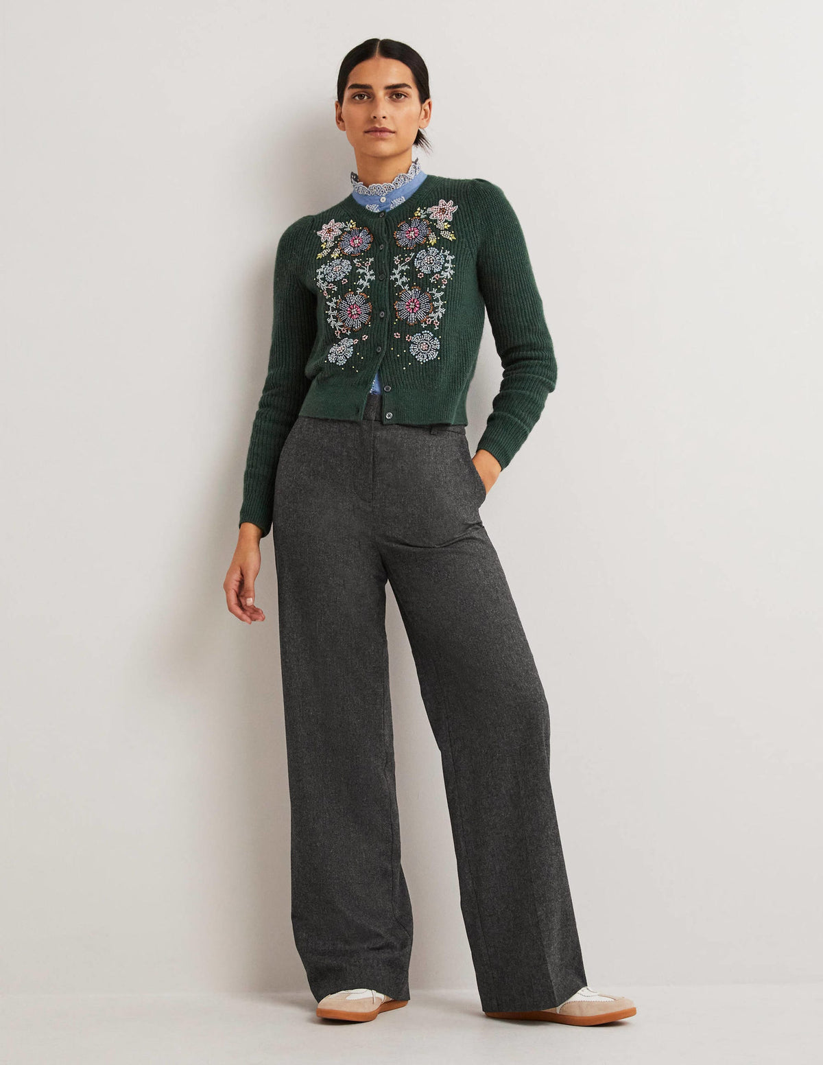 Wool Wide Leg Pants-Charcoal Marl - Image 5