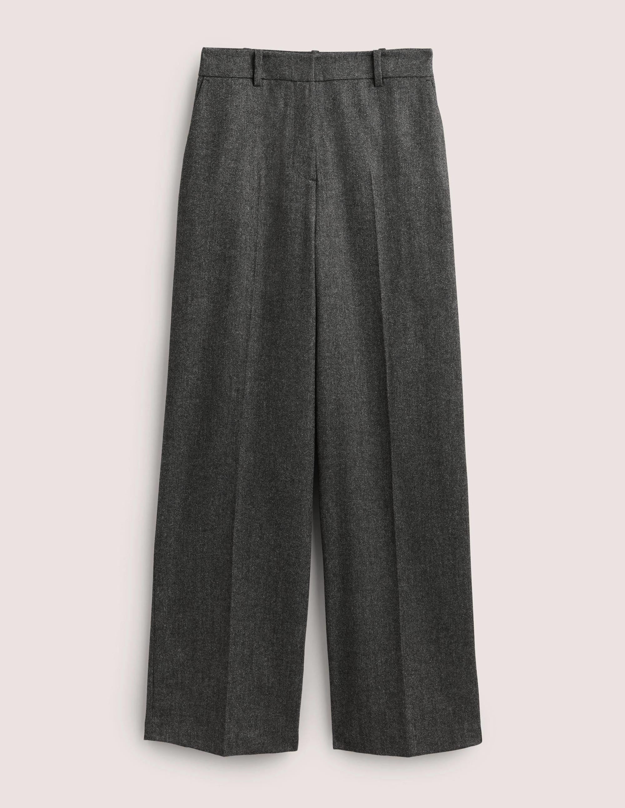 Wool Wide Leg Pants-Grey Herringbone - Image 6