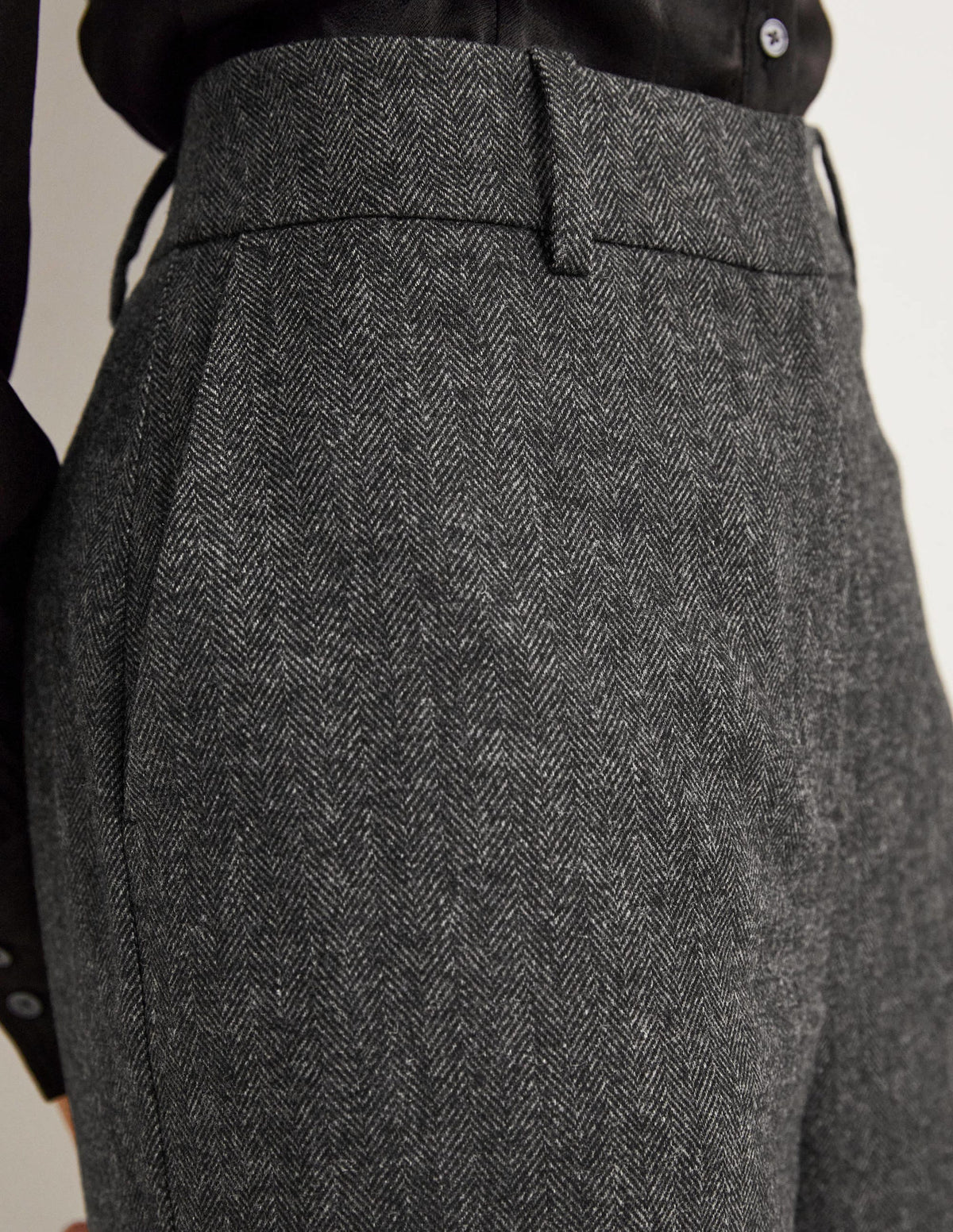 Wool Wide Leg Pants-Grey Herringbone - Image 2
