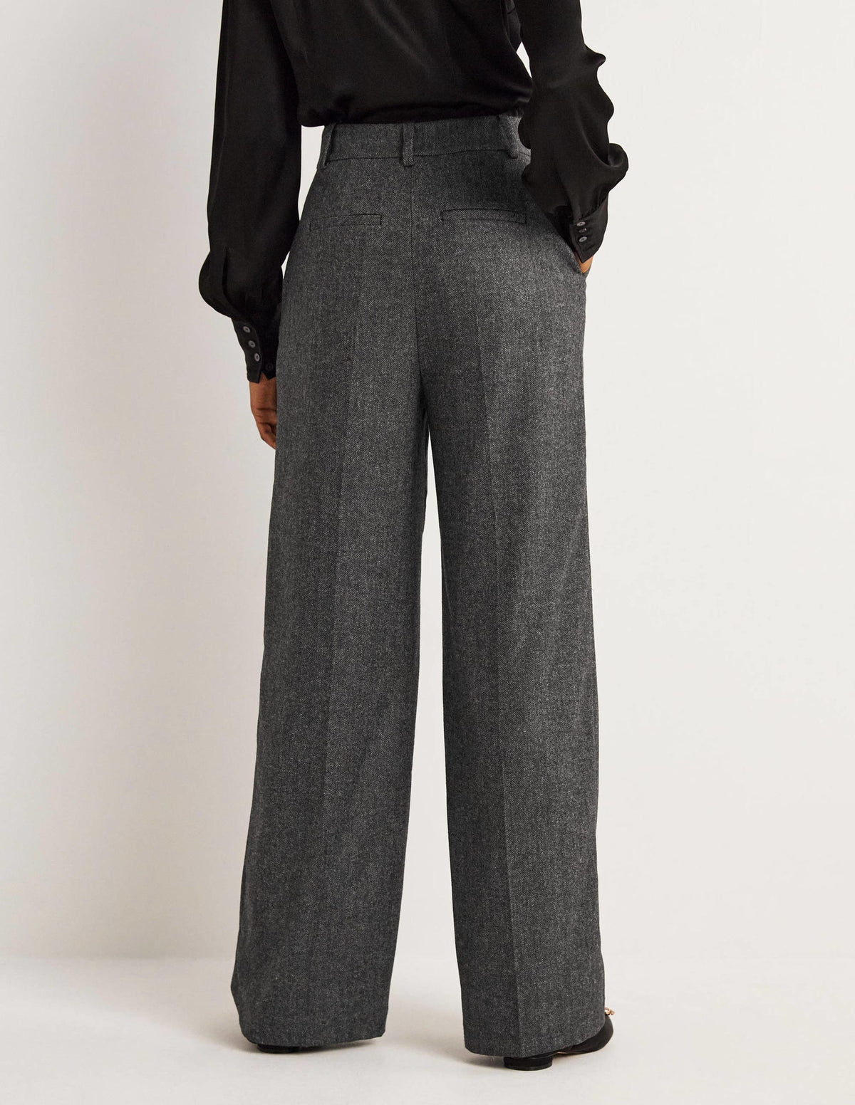 Wool Wide Leg Pants-Grey Herringbone - Image 3