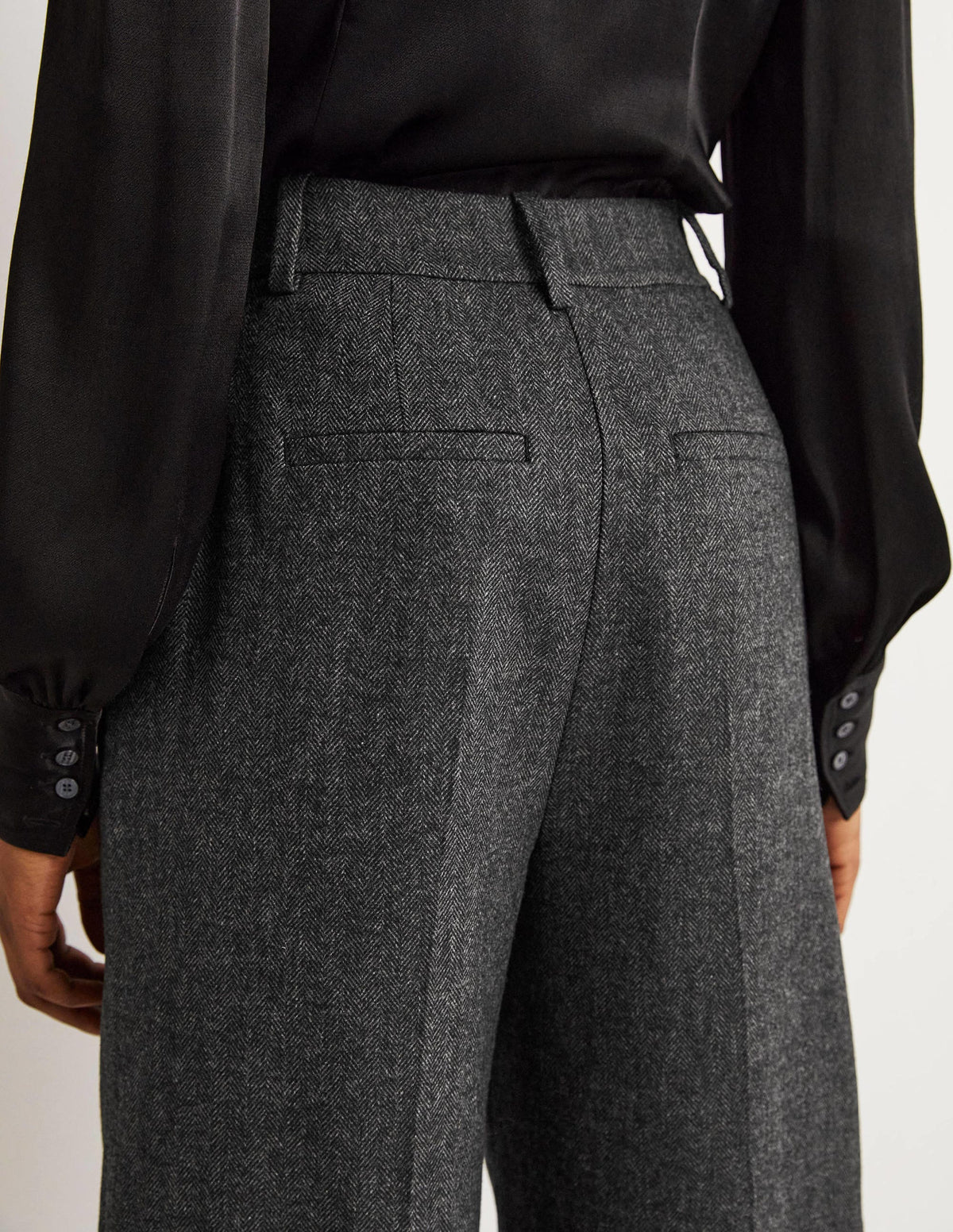 Wool Wide Leg Pants-Grey Herringbone - Image 5