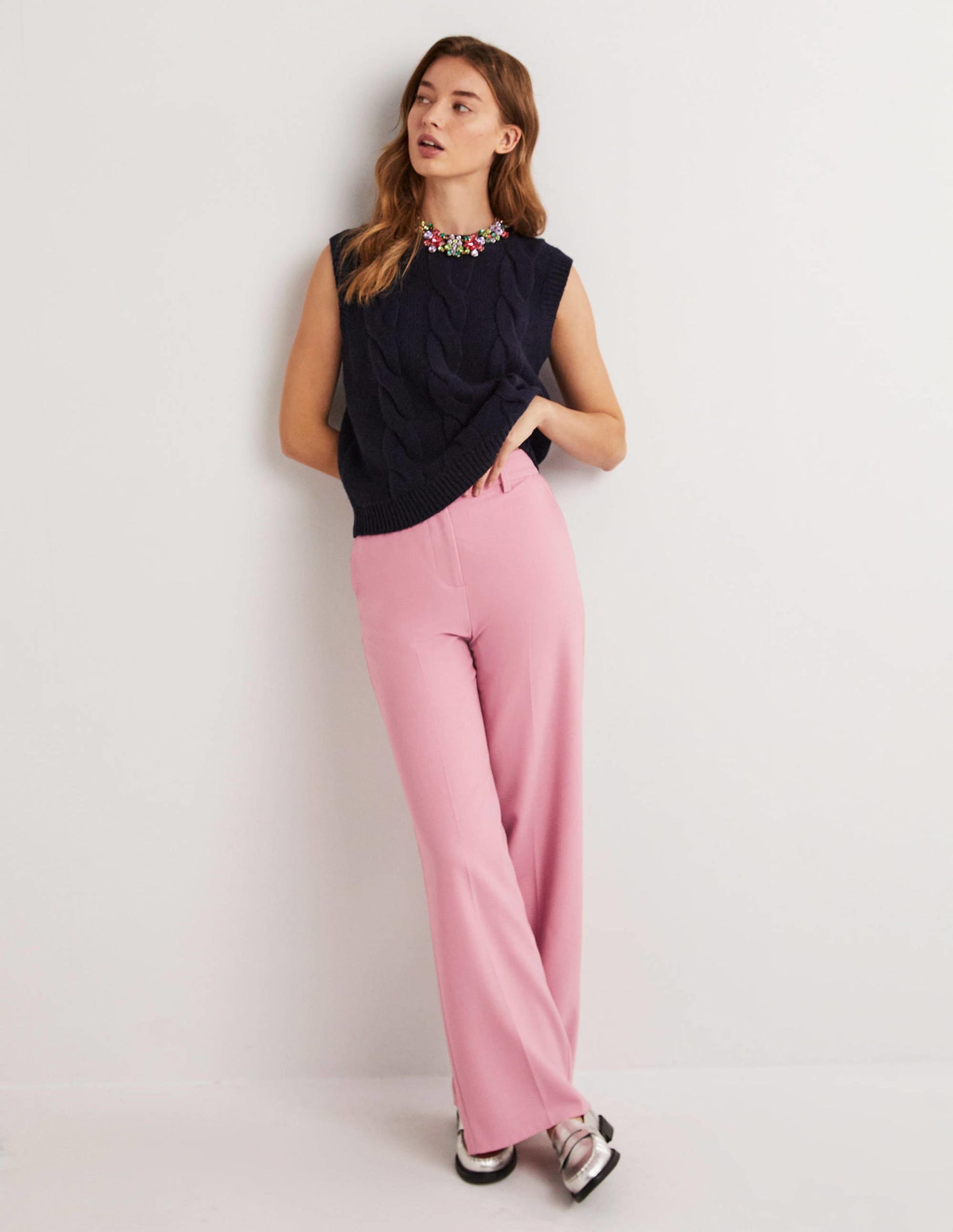 Wool Wide Leg Pants-Cherry Blossom-1