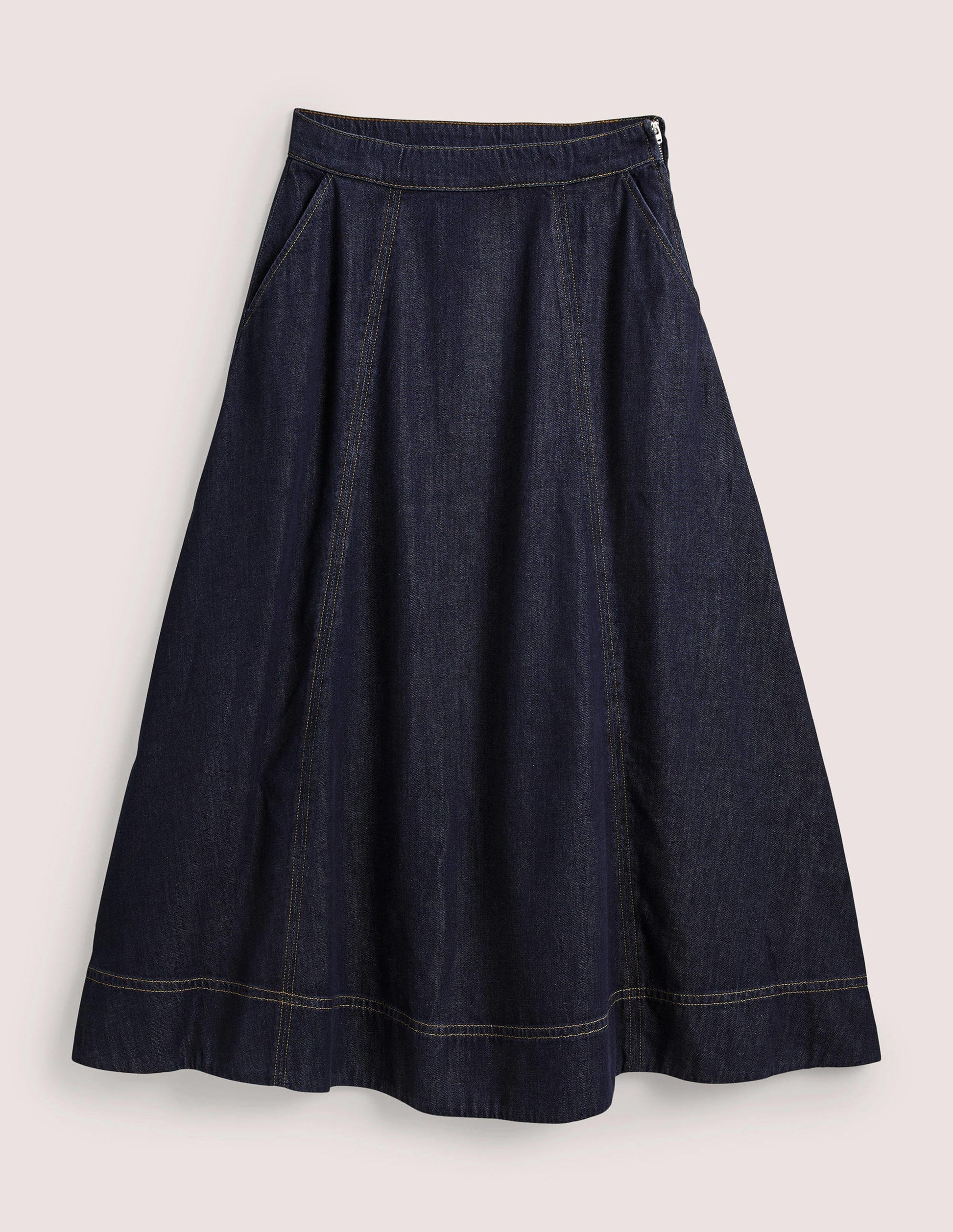 Panelled Denim Midi Skirt-Indigo-5