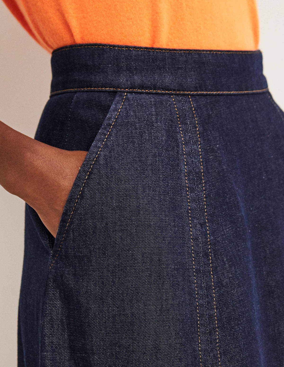 Panelled Denim Midi Skirt-Indigo - Image 2