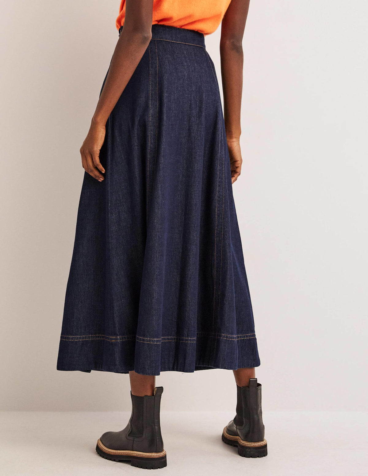 Panelled Denim Midi Skirt-Indigo-3