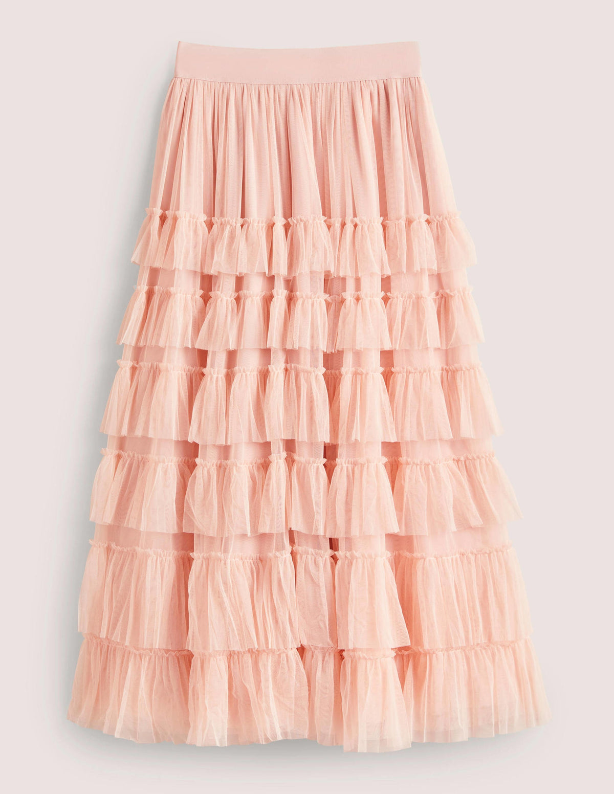 Pink Ruffle Tulle Midi Skirt-Antique Rose-5