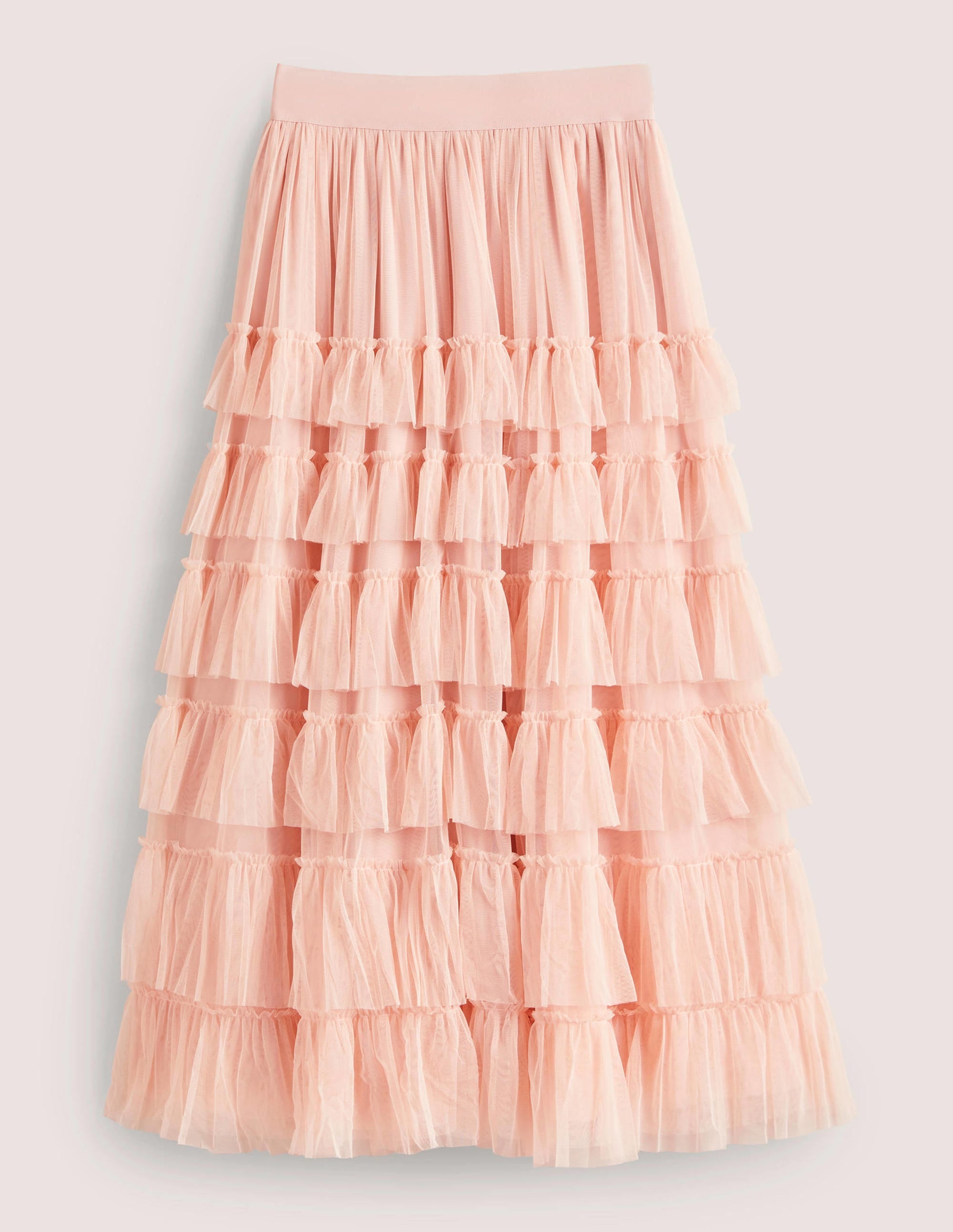 Pink Ruffle Tulle Midi Skirt-Antique Rose - Image 5