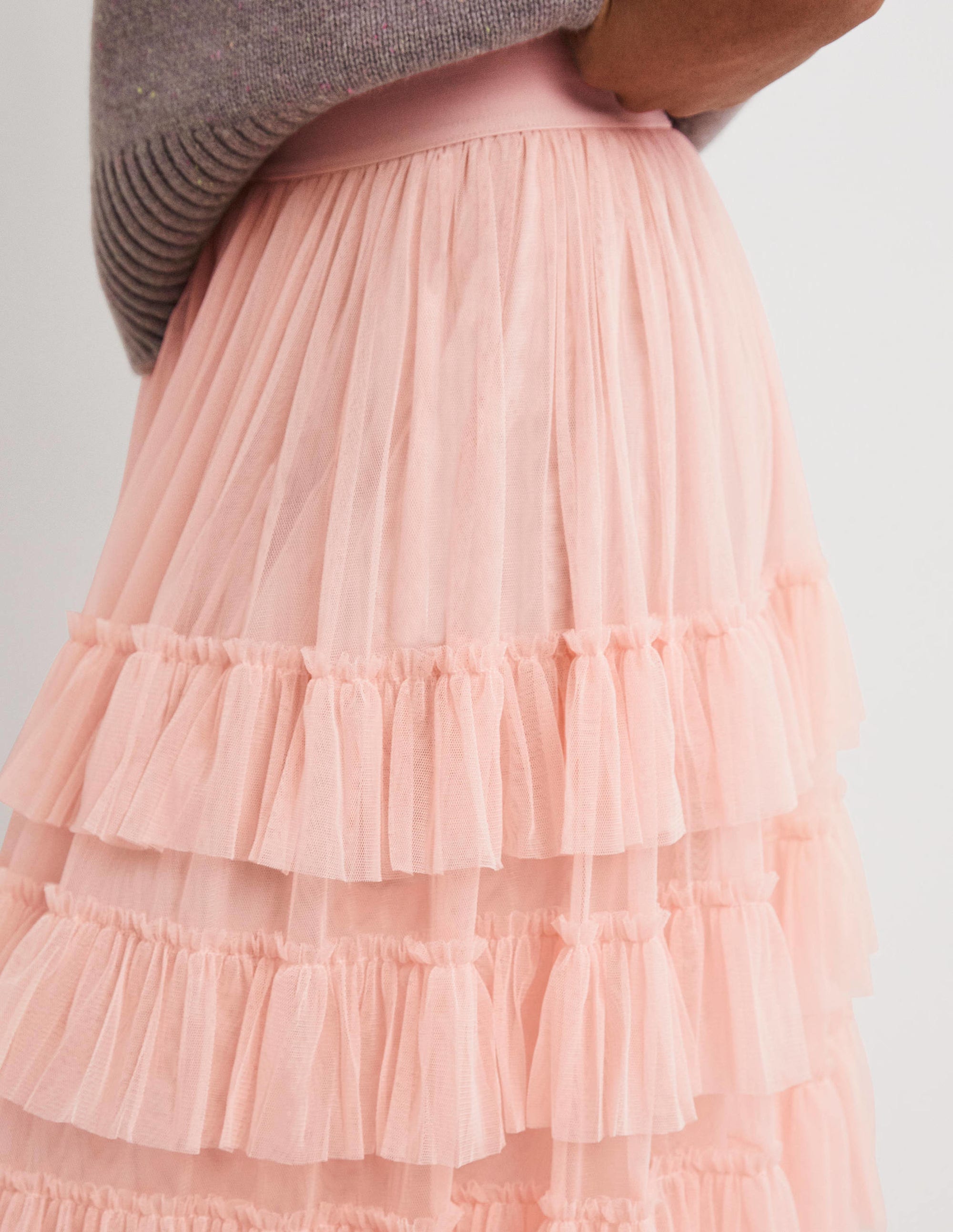 Pink Ruffle Tulle Midi Skirt-Antique Rose - Image 2
