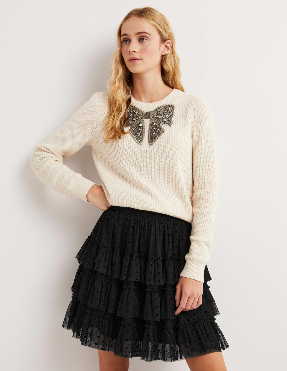 Black Polka Dot Ruffle Tulle Mini Skirt-Black-1