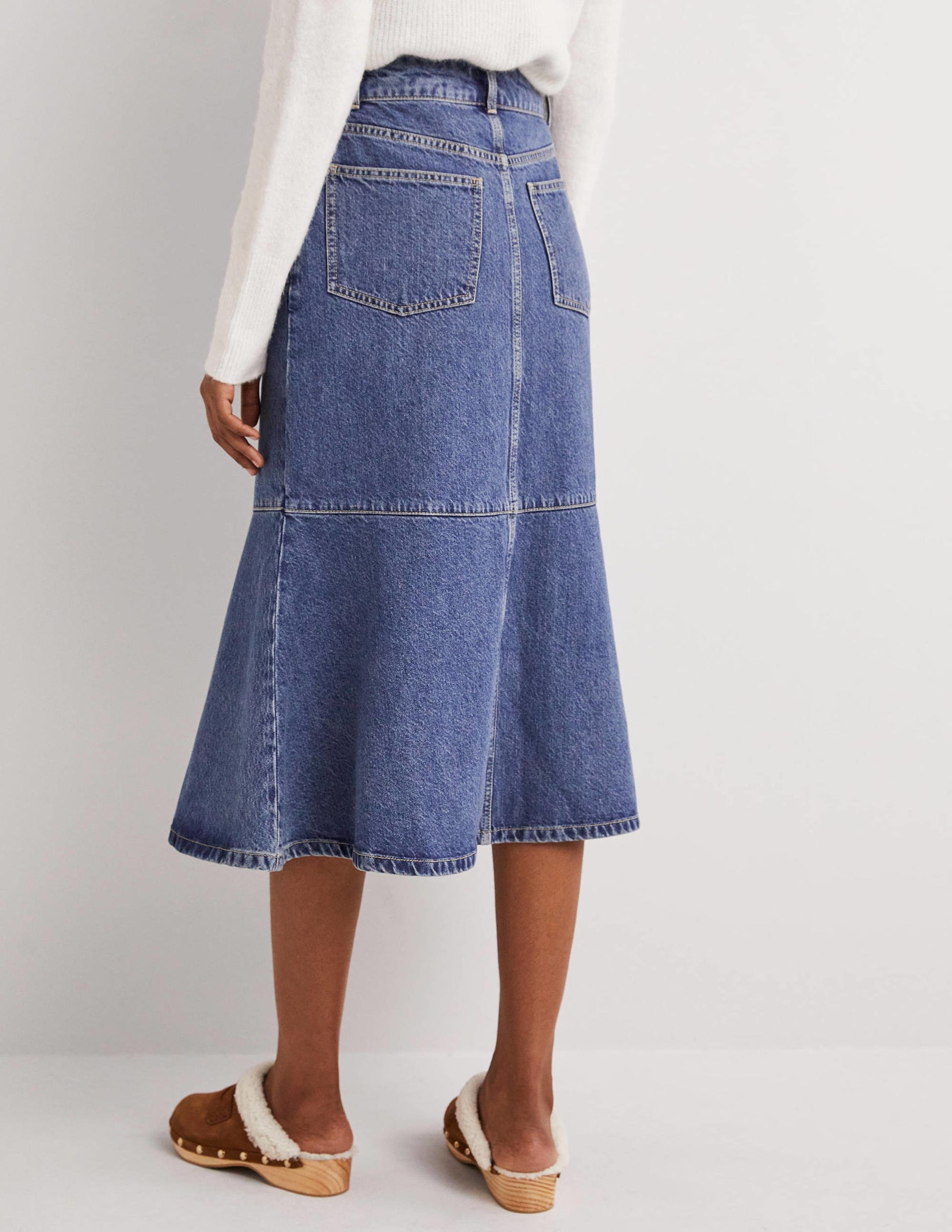 Flared Denim Midi Skirt-Light Vintage-3
