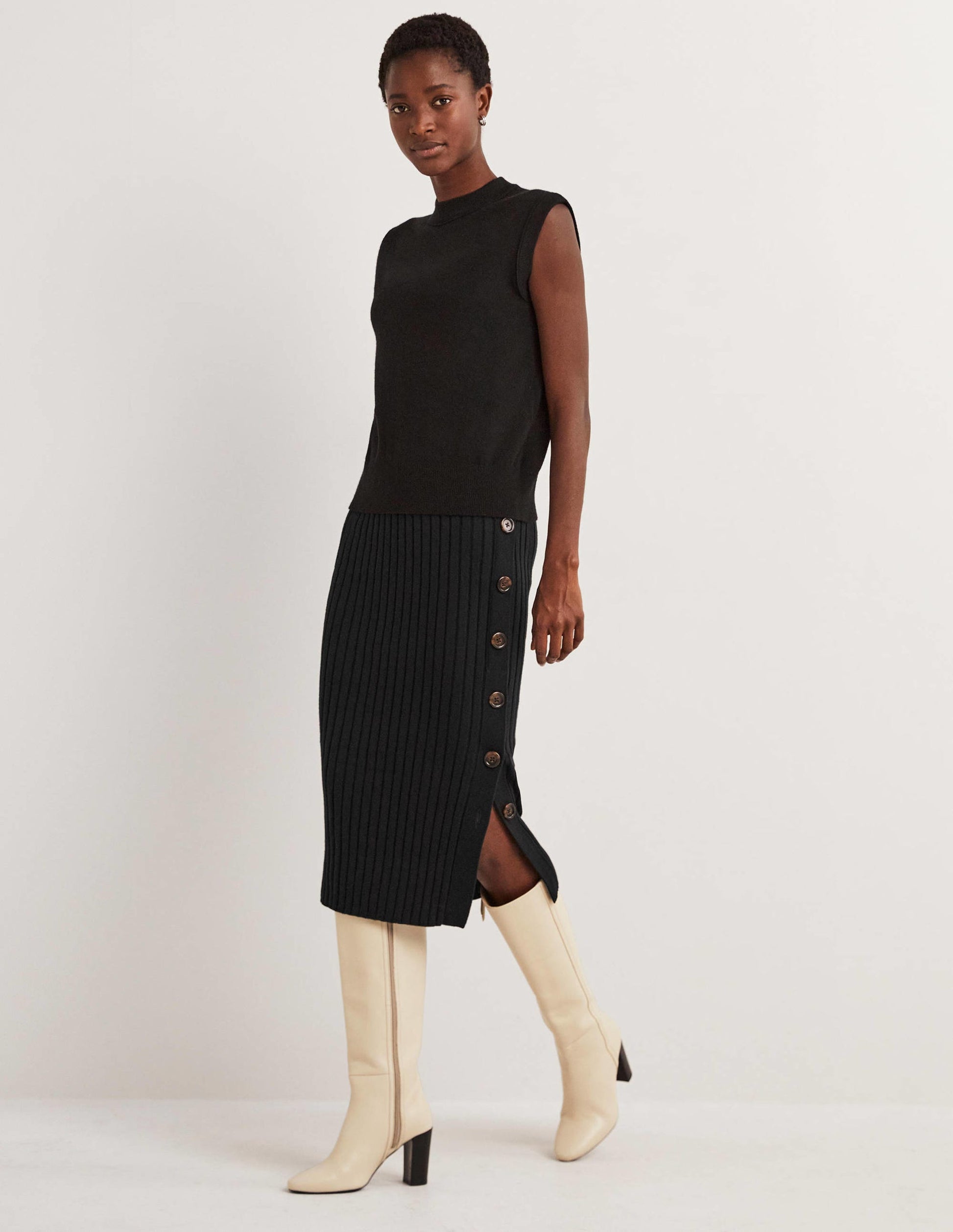 Knitted Column Skirt-Black-1