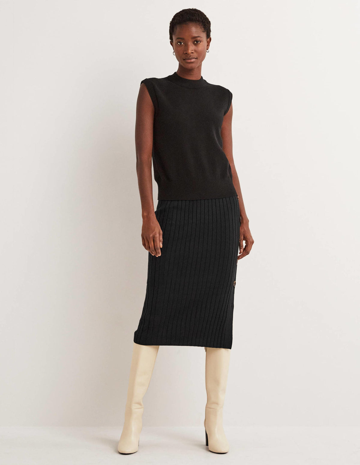 Knitted Column Skirt-Black-5