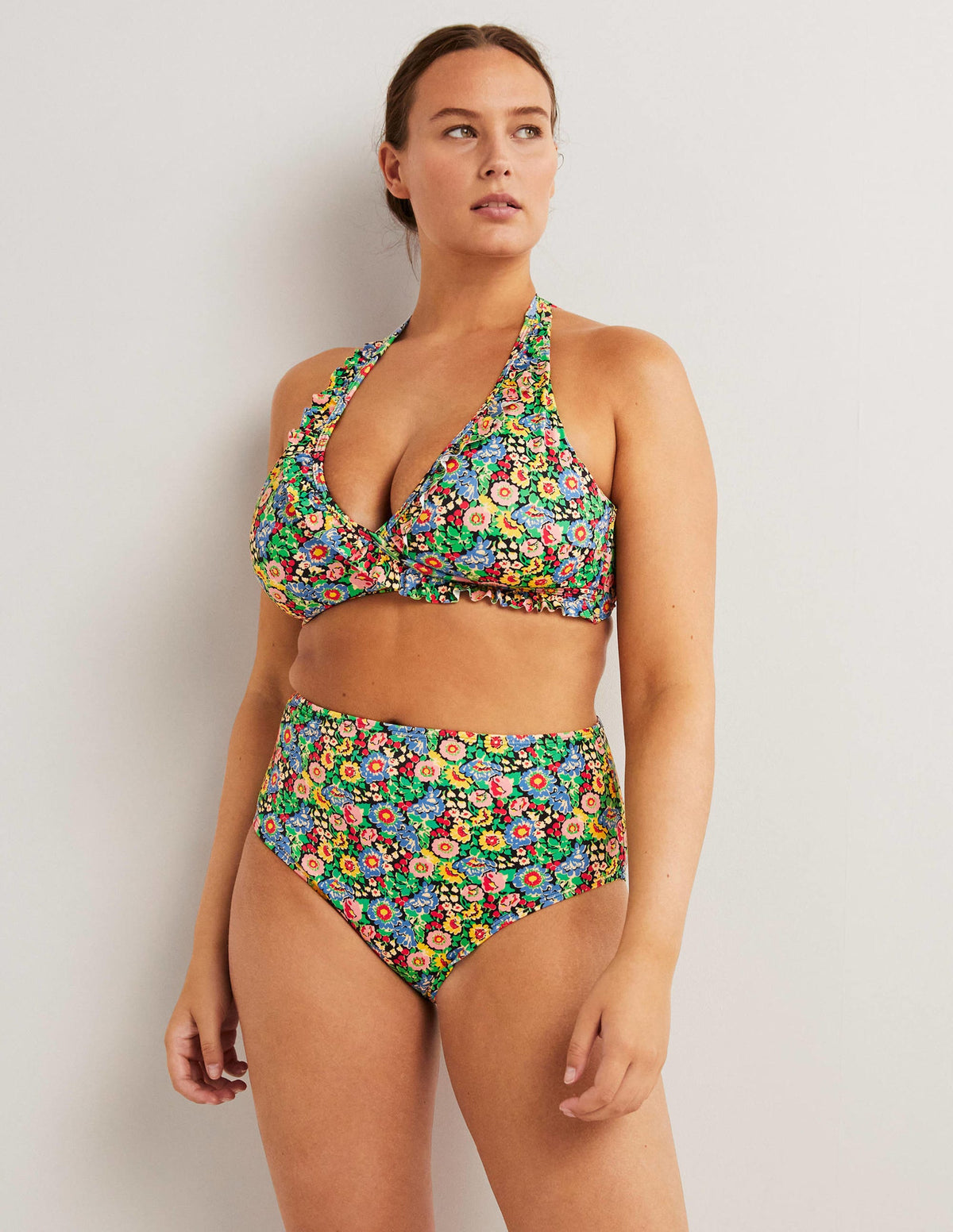 High Waisted Bikini Bottoms-Multi, Flora Illusion-1