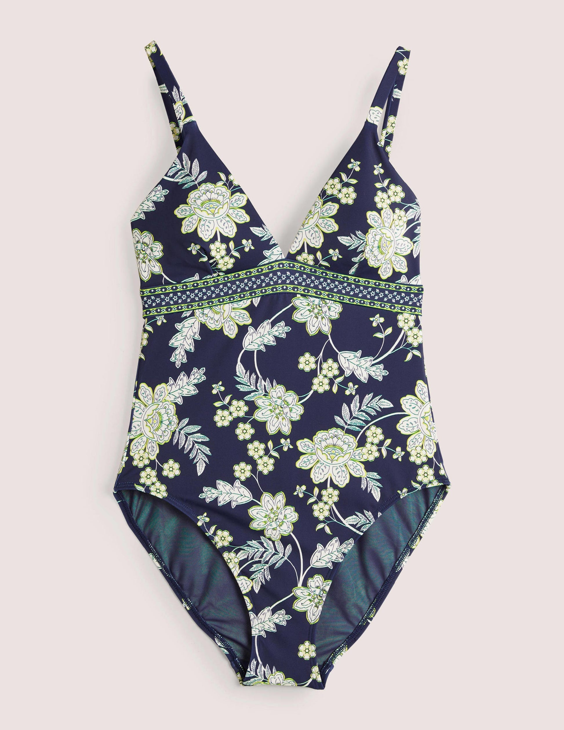 Arezzo V-neck Panel Swimsuit-Navy, Chintz Bloom-5