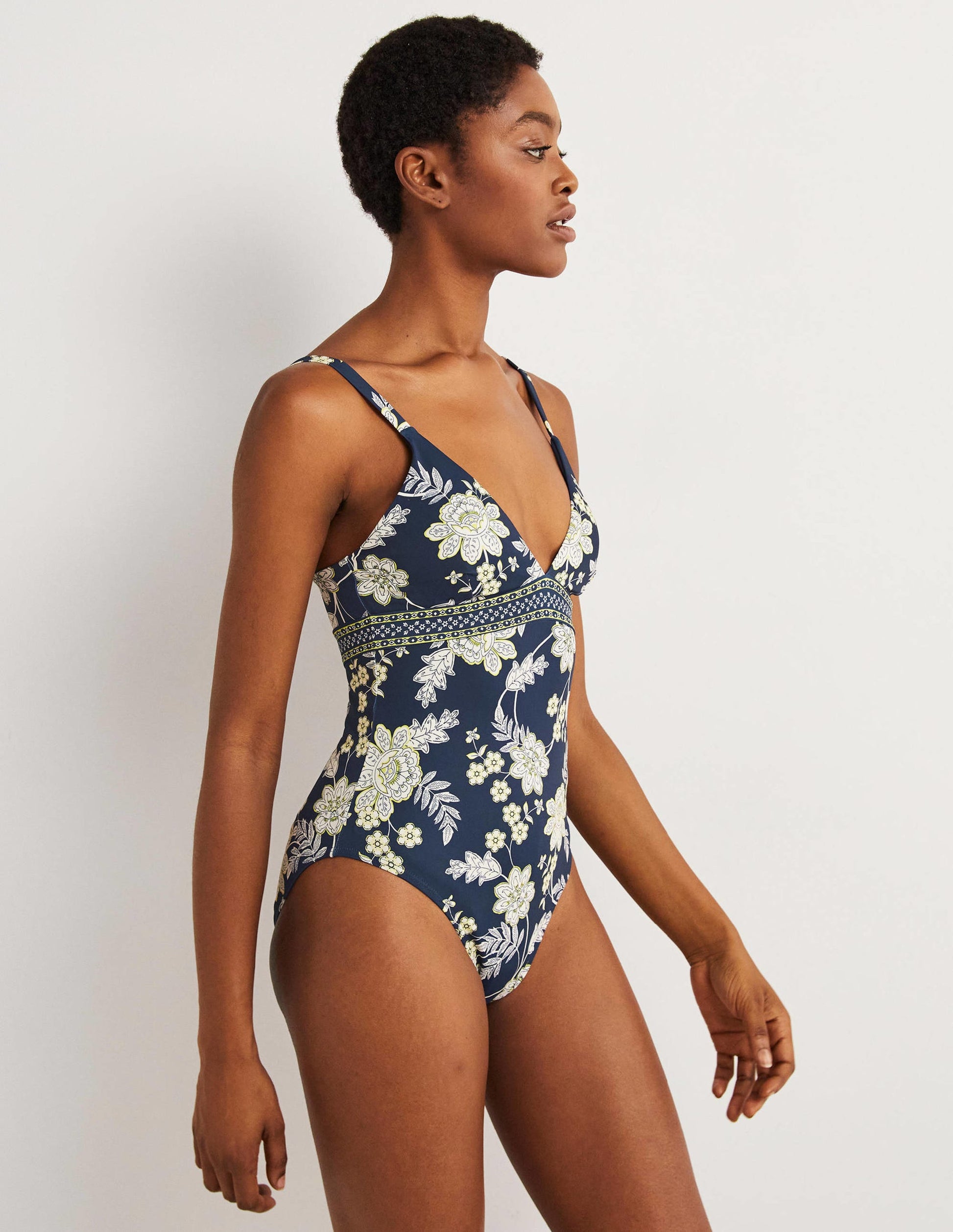 Arezzo V-neck Panel Swimsuit-Navy, Chintz Bloom-4