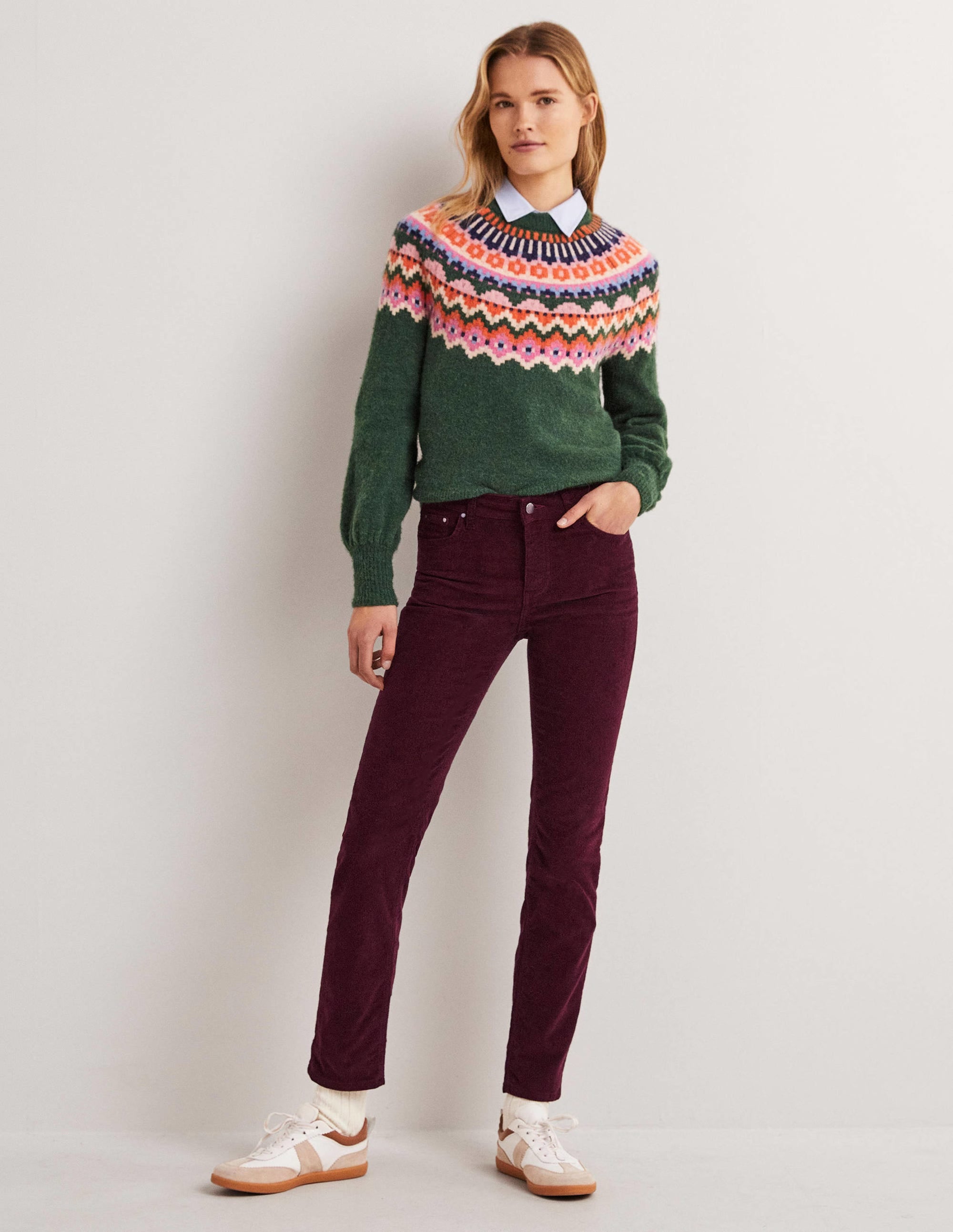 Corduroy Slim Straight Jeans-Mulled Wine - Image 1