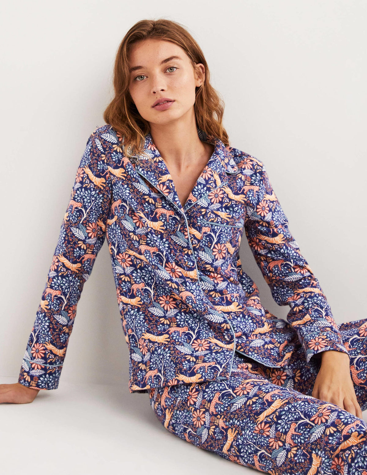 Blue Safari Bloom Cozy Pajama Set-Dusty Orange, Safari Bloom - Image 1