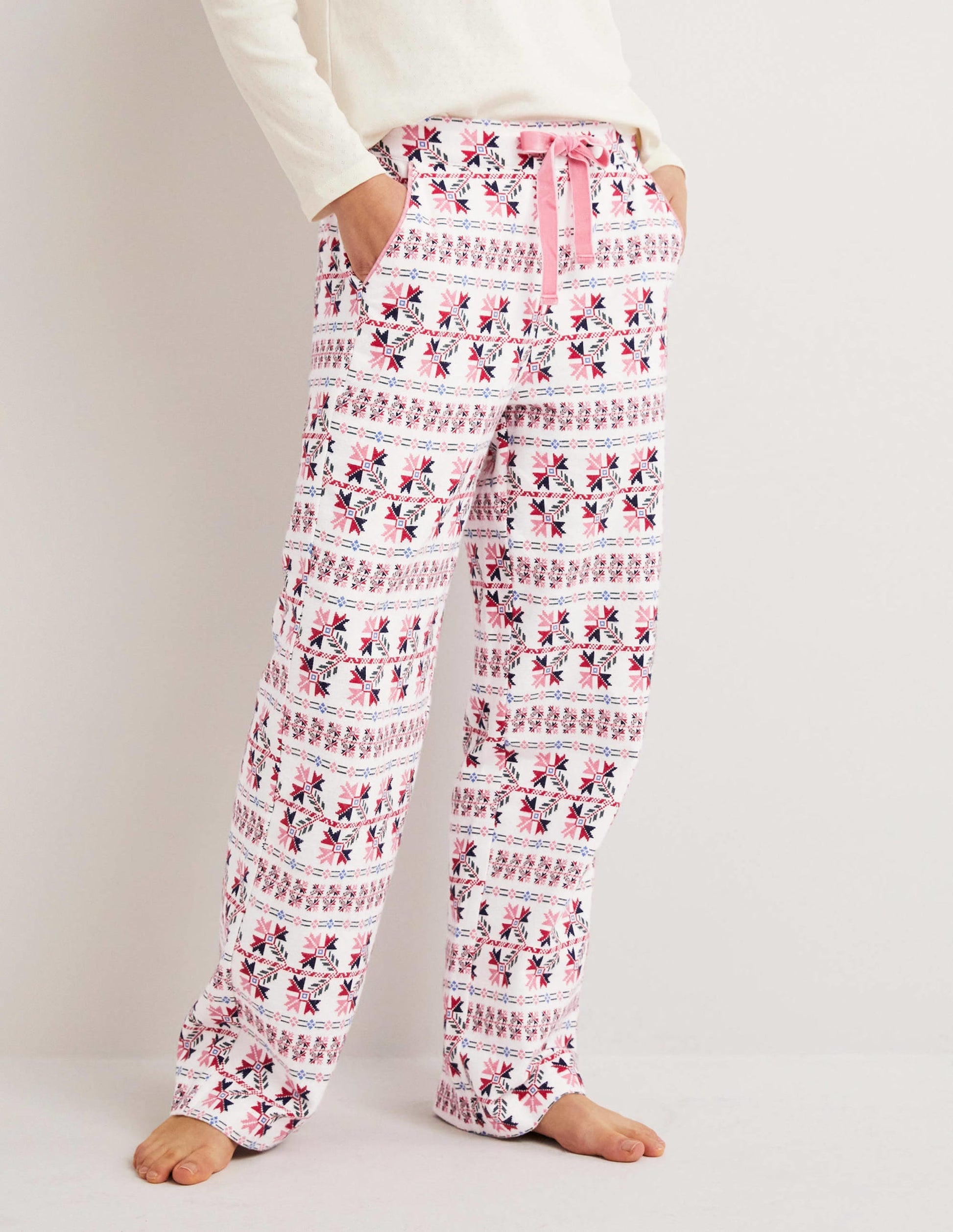 White Aztec Print Pajama Bottoms-Ivory, Aztec Bloom-4