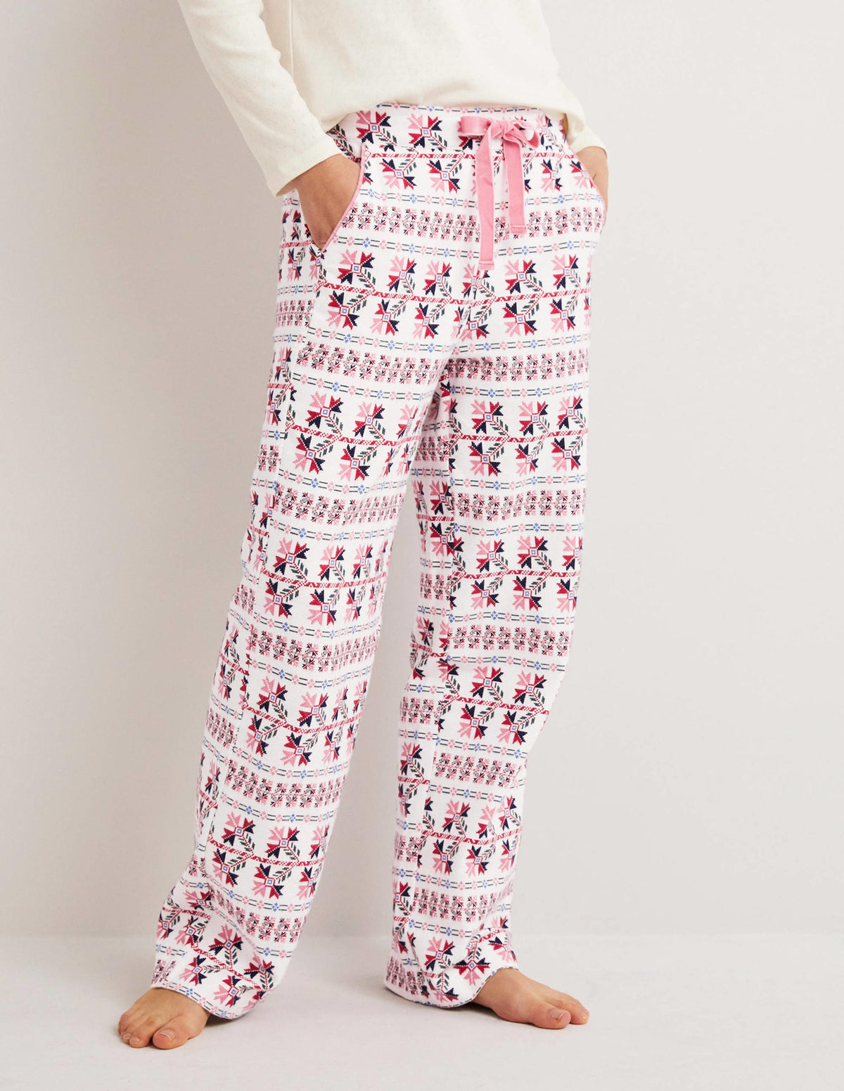 White Aztec Print Pajama Bottoms-Ivory, Aztec Bloom - Image 4