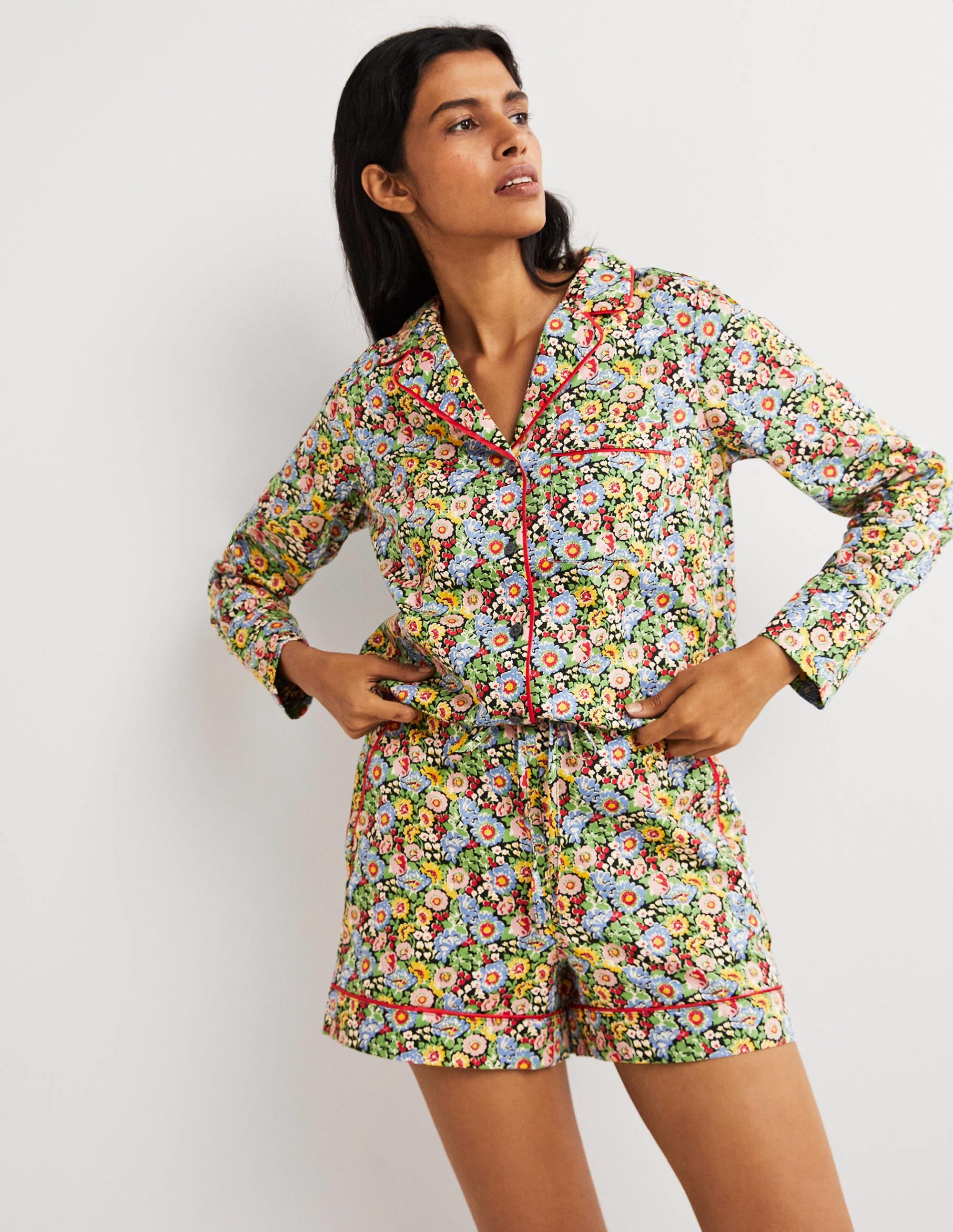 Cotton Pajama Shorts-Multi, Flora Illusion - Image 1