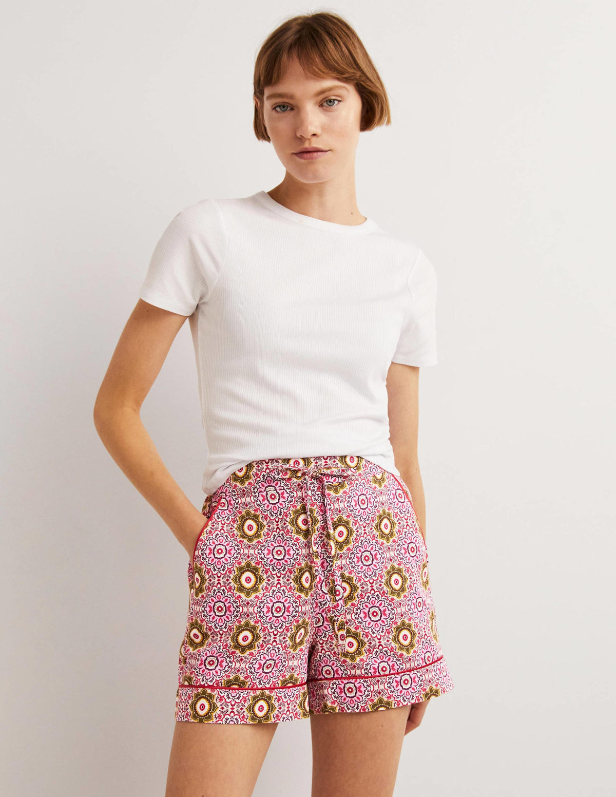 Cotton Pajama Shorts-Milkshake, Paradise Garden - Image 1